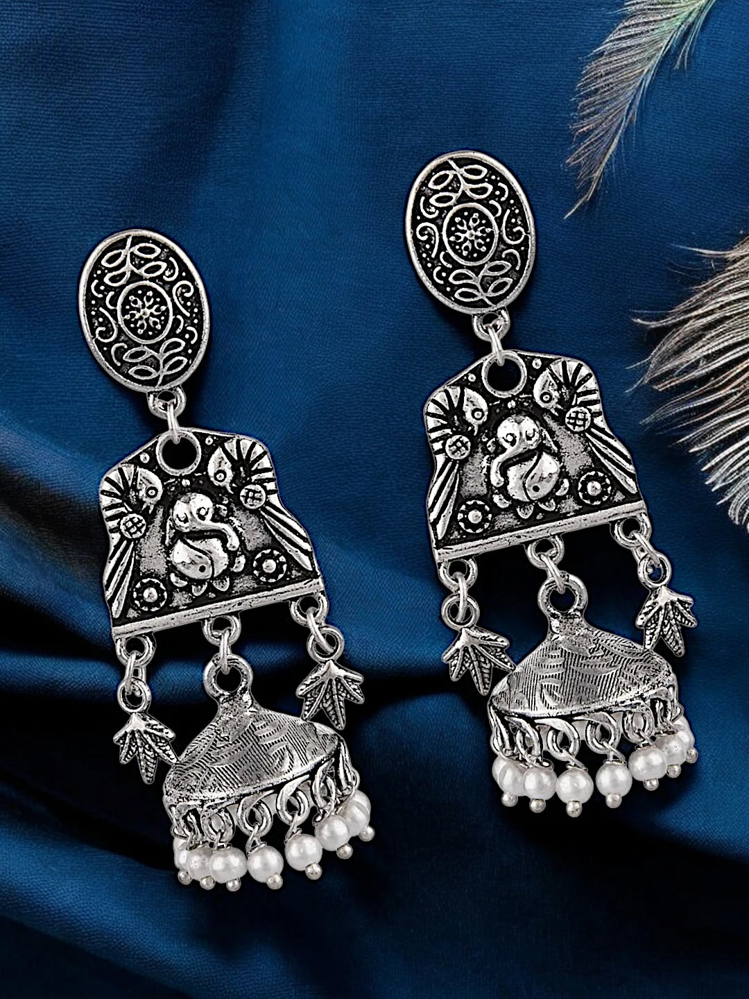 Silver Oxidised Pearl Earrings