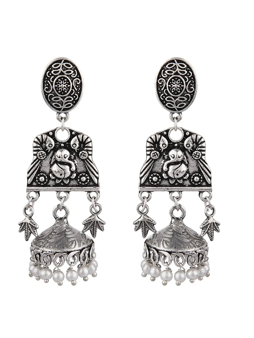 Silver Oxidised Pearl Earrings