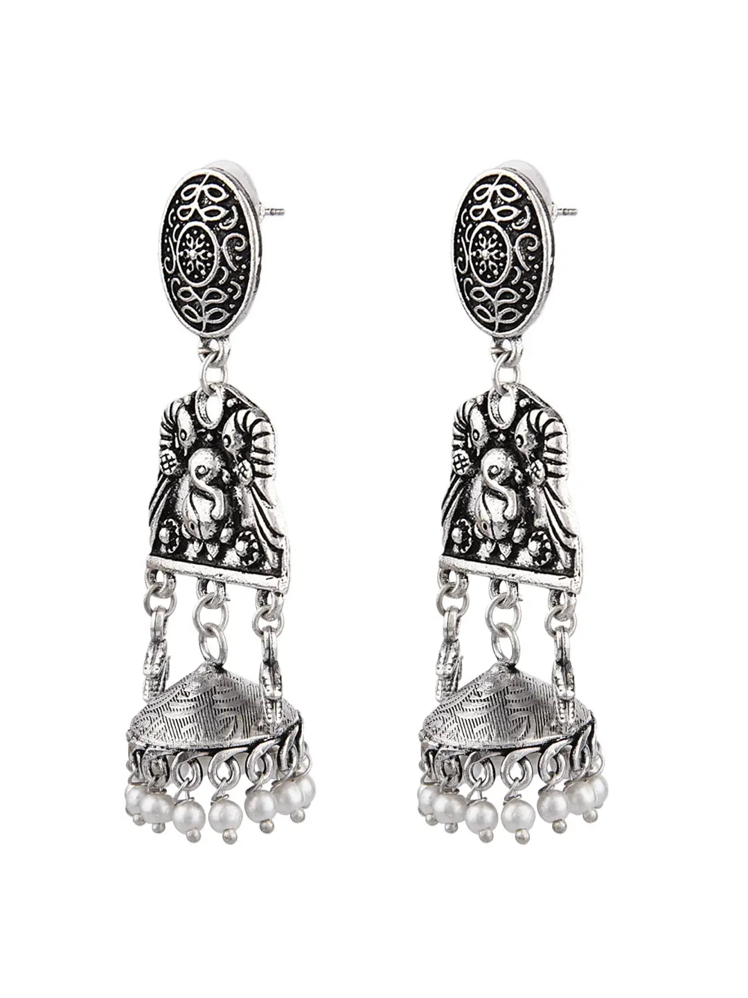 Silver Oxidised Pearl Earrings