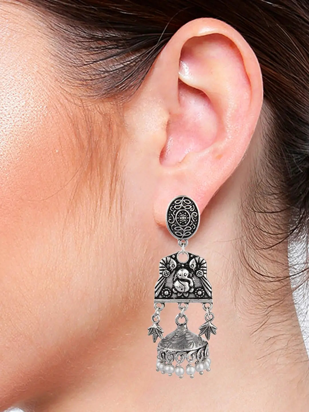 Silver Oxidised Pearl Earrings