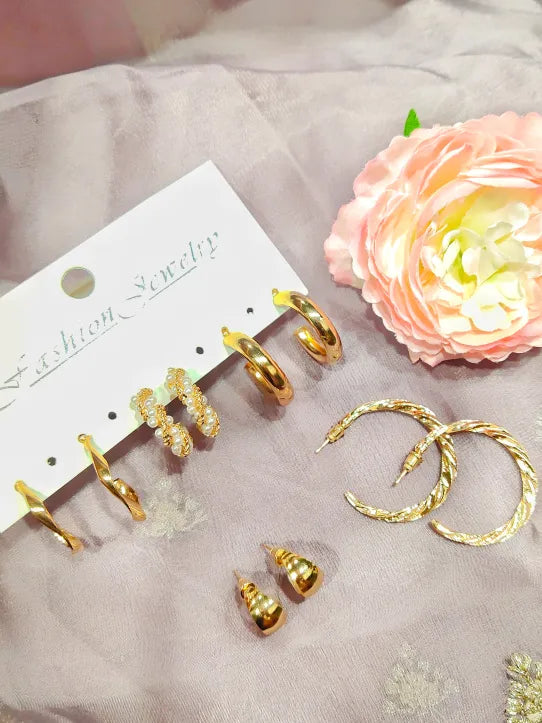 Set Of 5 Gold Plated Casual Wear Earings