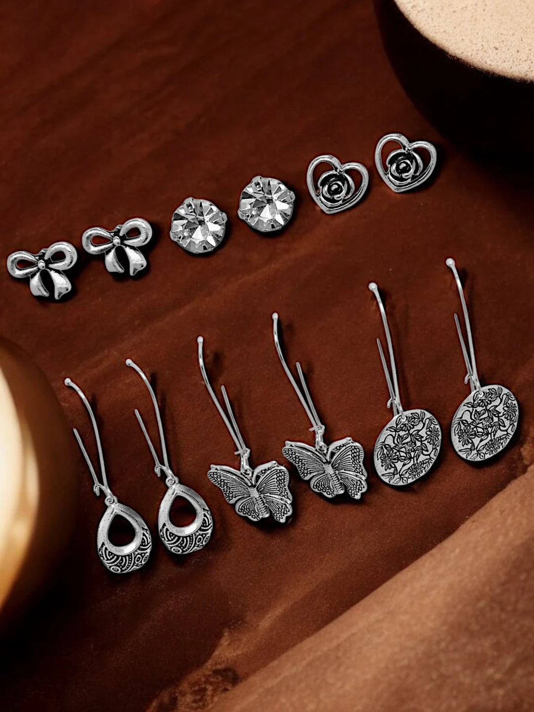 Silver Oxidised Combo Earrings