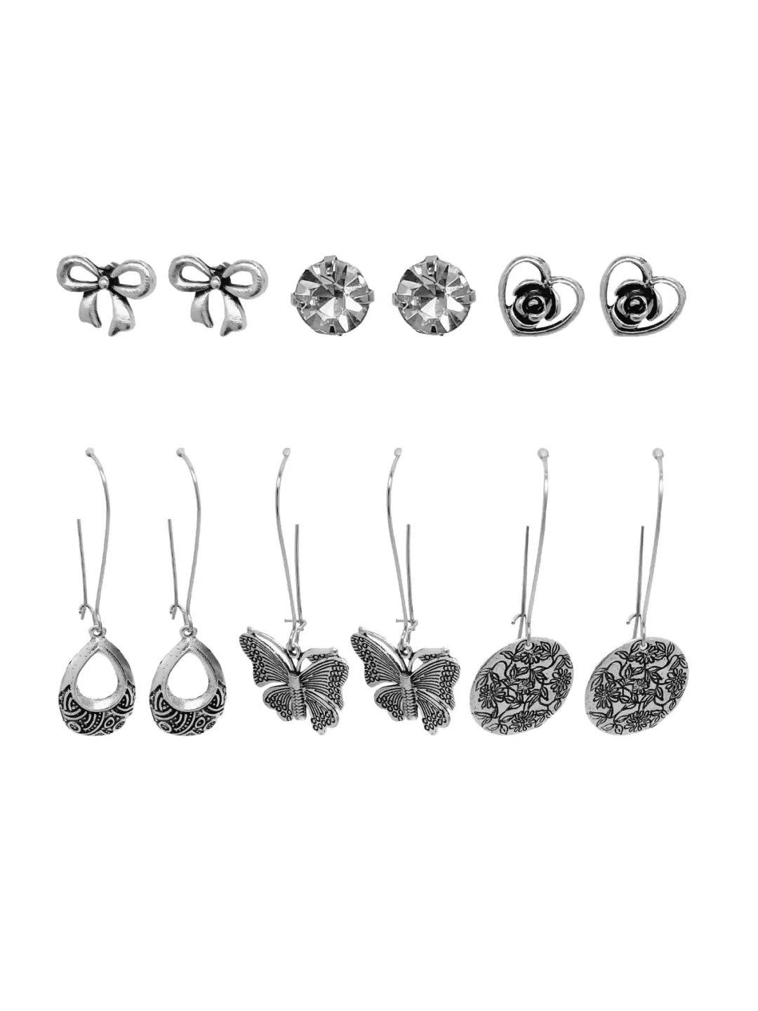 Silver Oxidised Combo Earrings