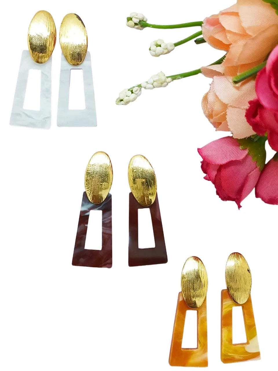 Gold Plated Geometric Earrings Set of 3