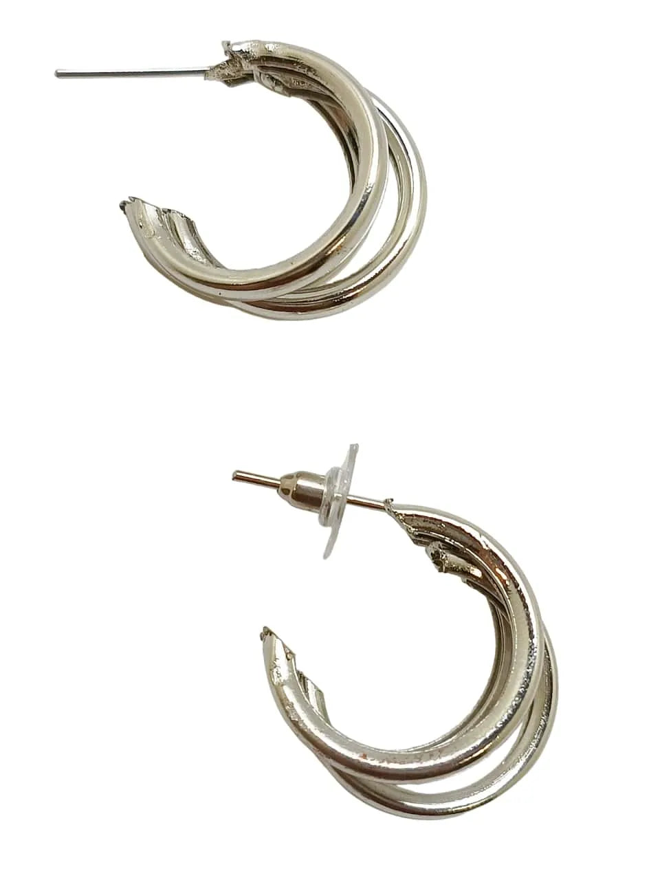 Set Of 3 Silver-Plated Triple Twist Half Hoop Earrings