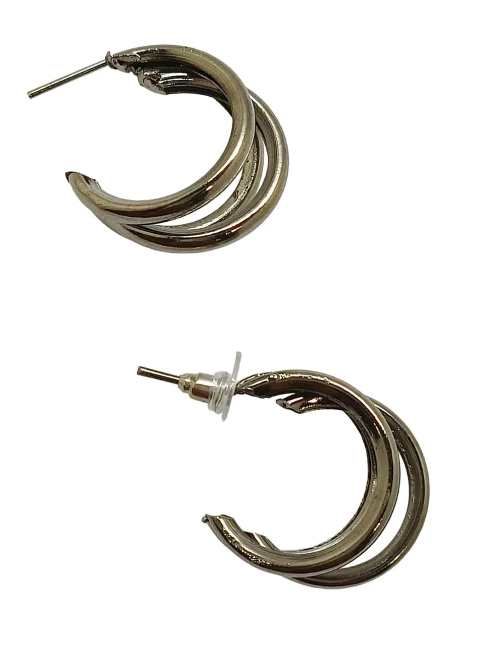Set Of 3 Silver-Plated Triple Twist Half Hoop Earrings