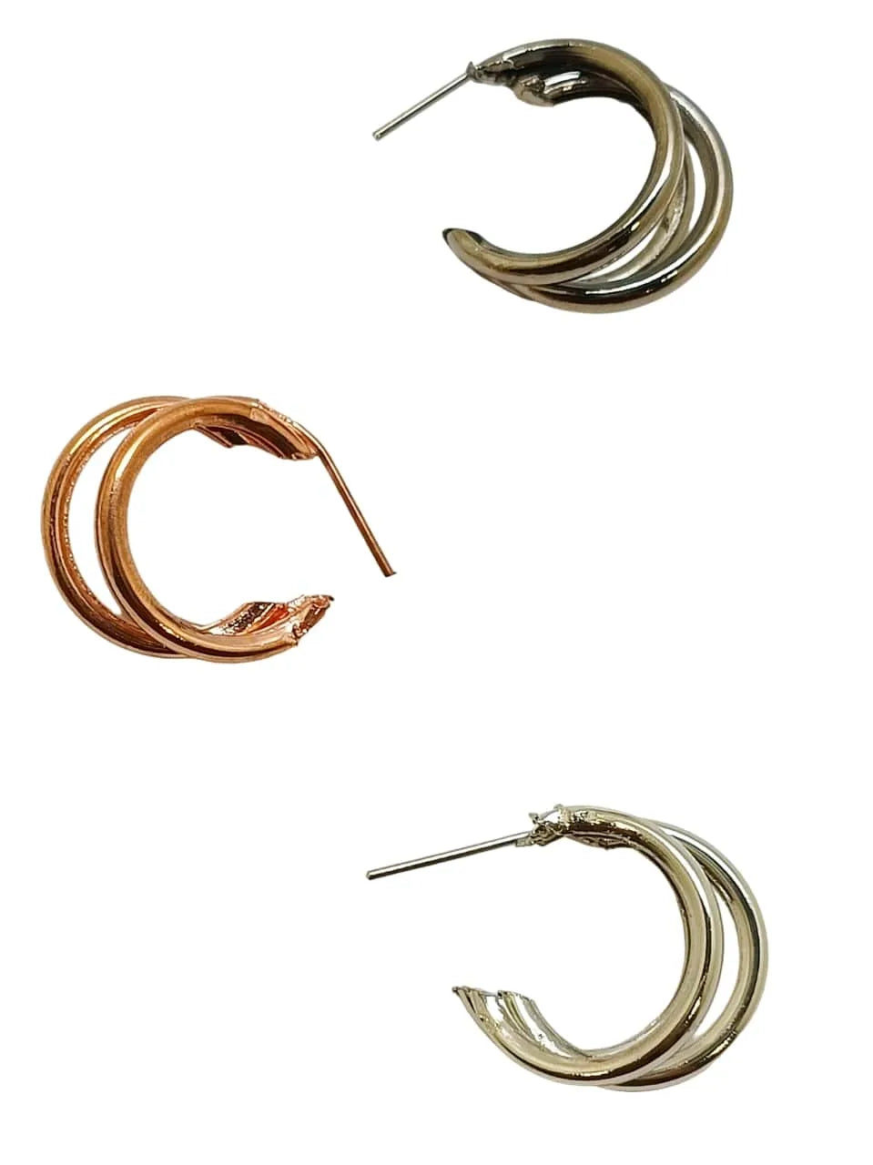 Set Of 3 Silver-Plated Triple Twist Half Hoop Earrings