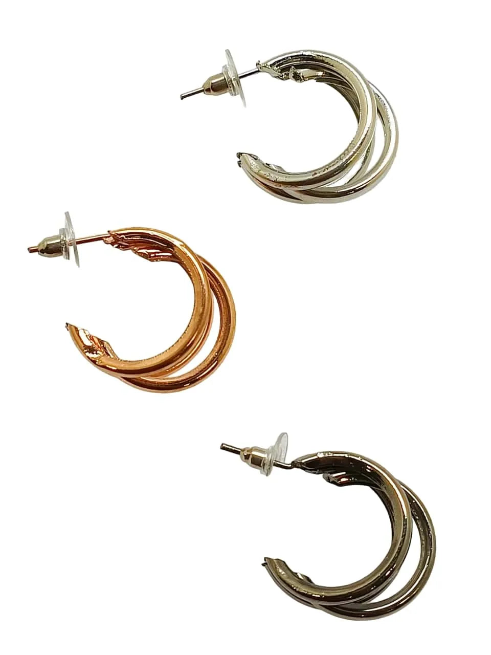Set Of 3 Silver-Plated Triple Twist Half Hoop Earrings