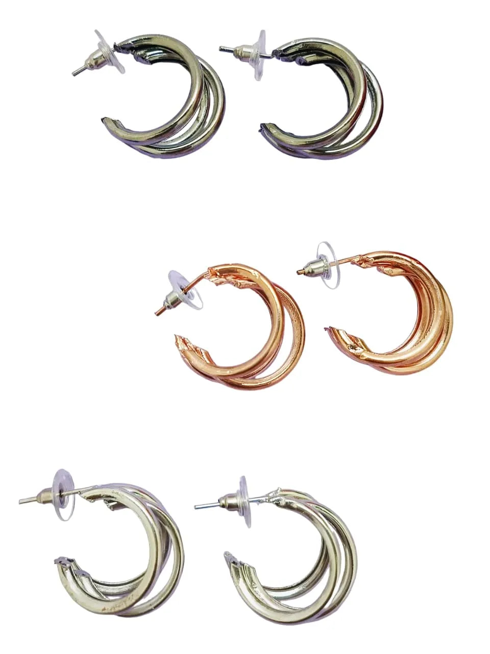 Set Of 3 Silver-Plated Triple Twist Half Hoop Earrings