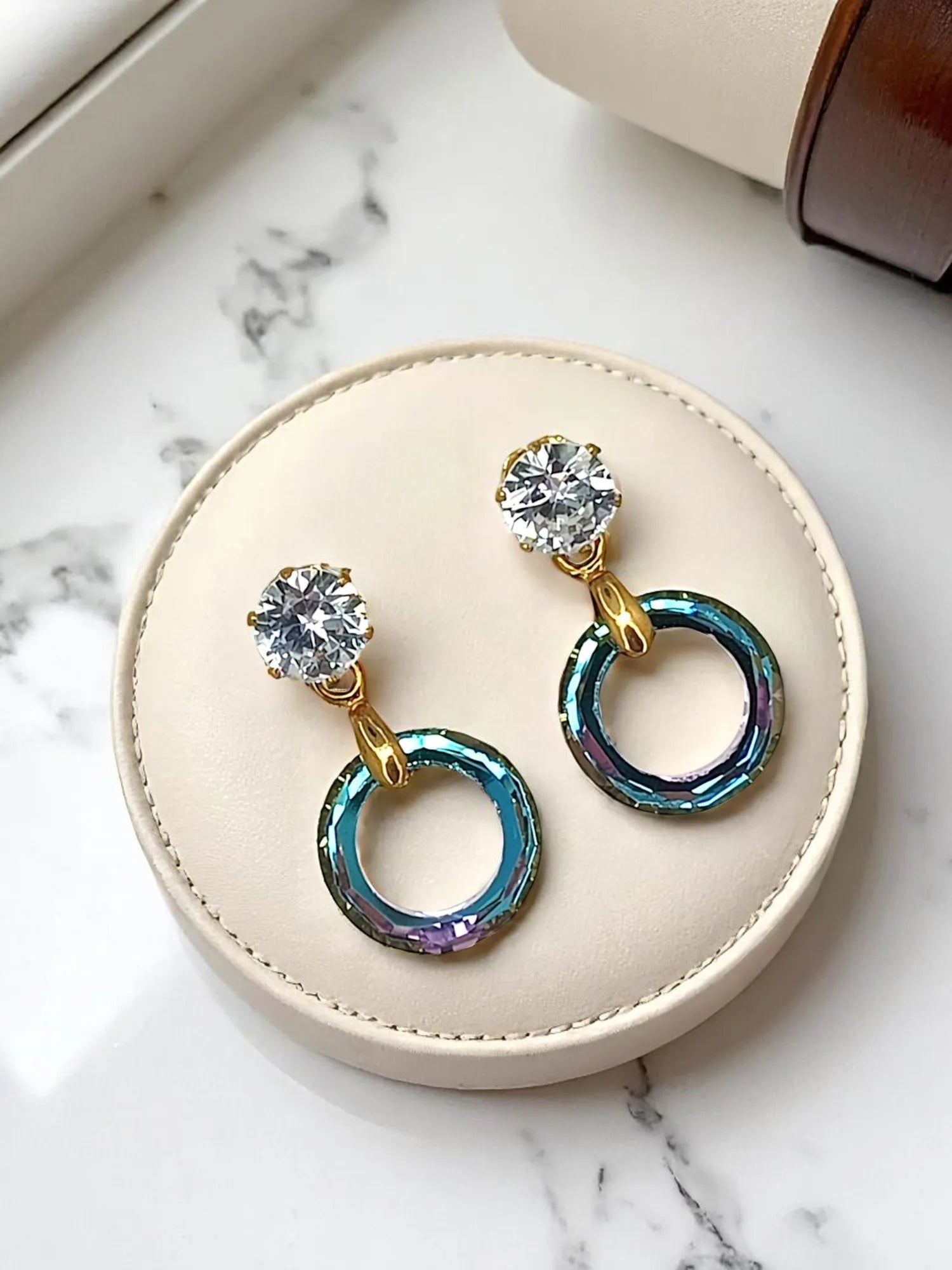 Gold Plated Blue Ring Shape Hoop Earrings