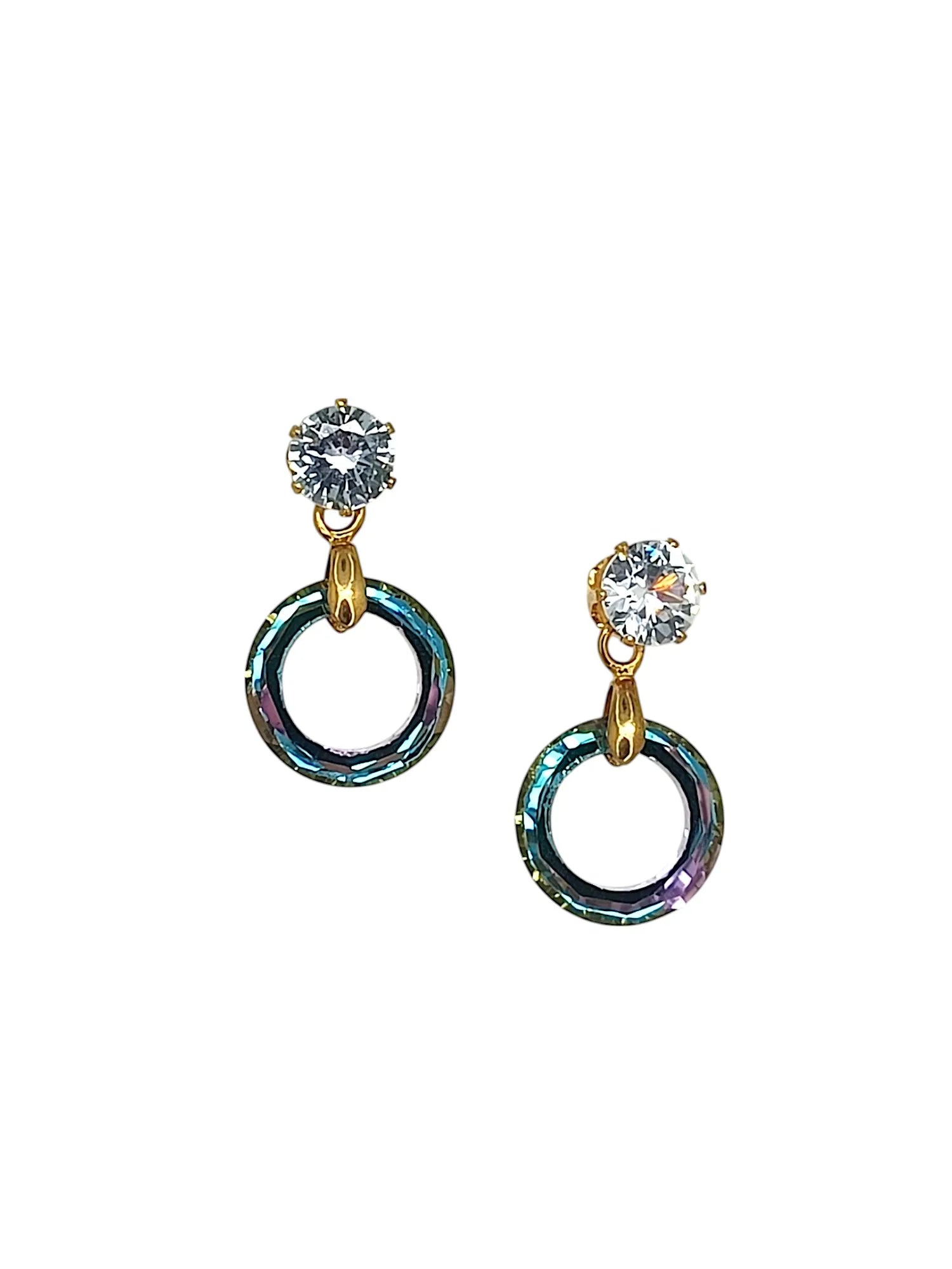 Gold Plated Blue Ring Shape Hoop Earrings