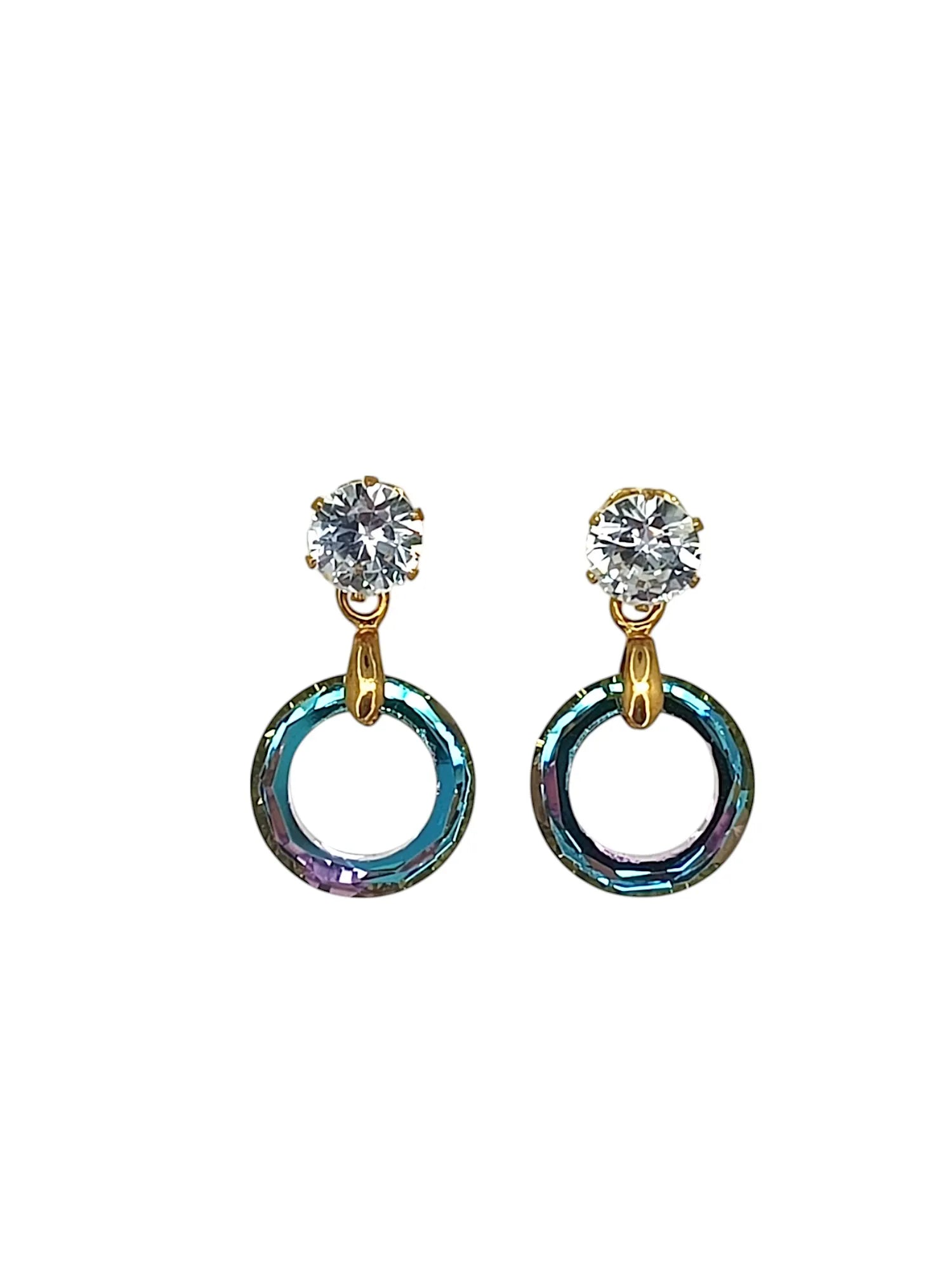 Gold Plated Blue Ring Shape Hoop Earrings