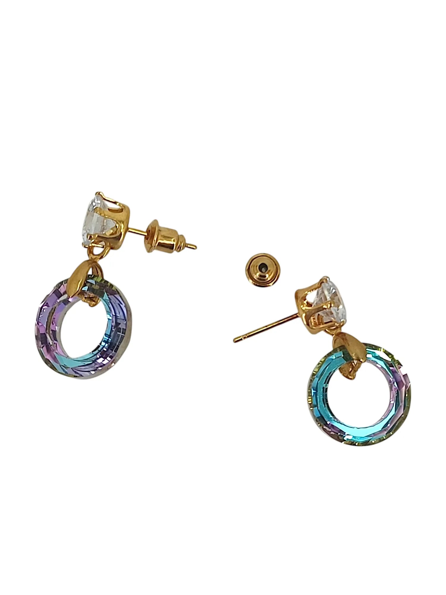 Gold Plated Blue Ring Shape Hoop Earrings