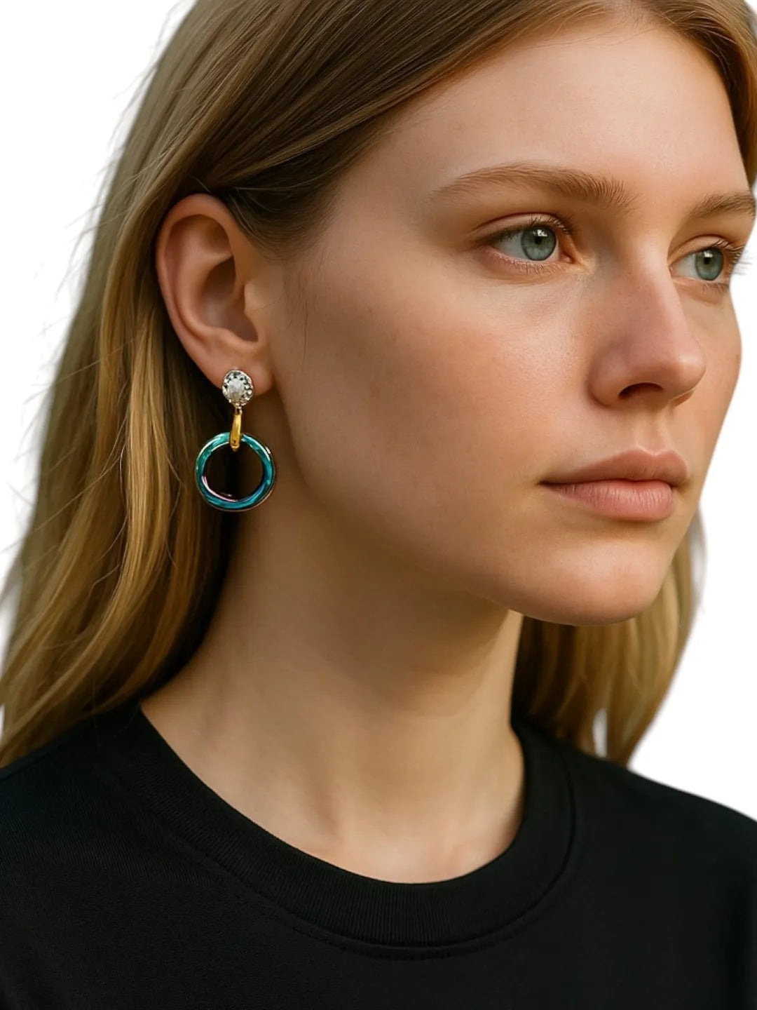 Gold Plated Blue Ring Shape Hoop Earrings