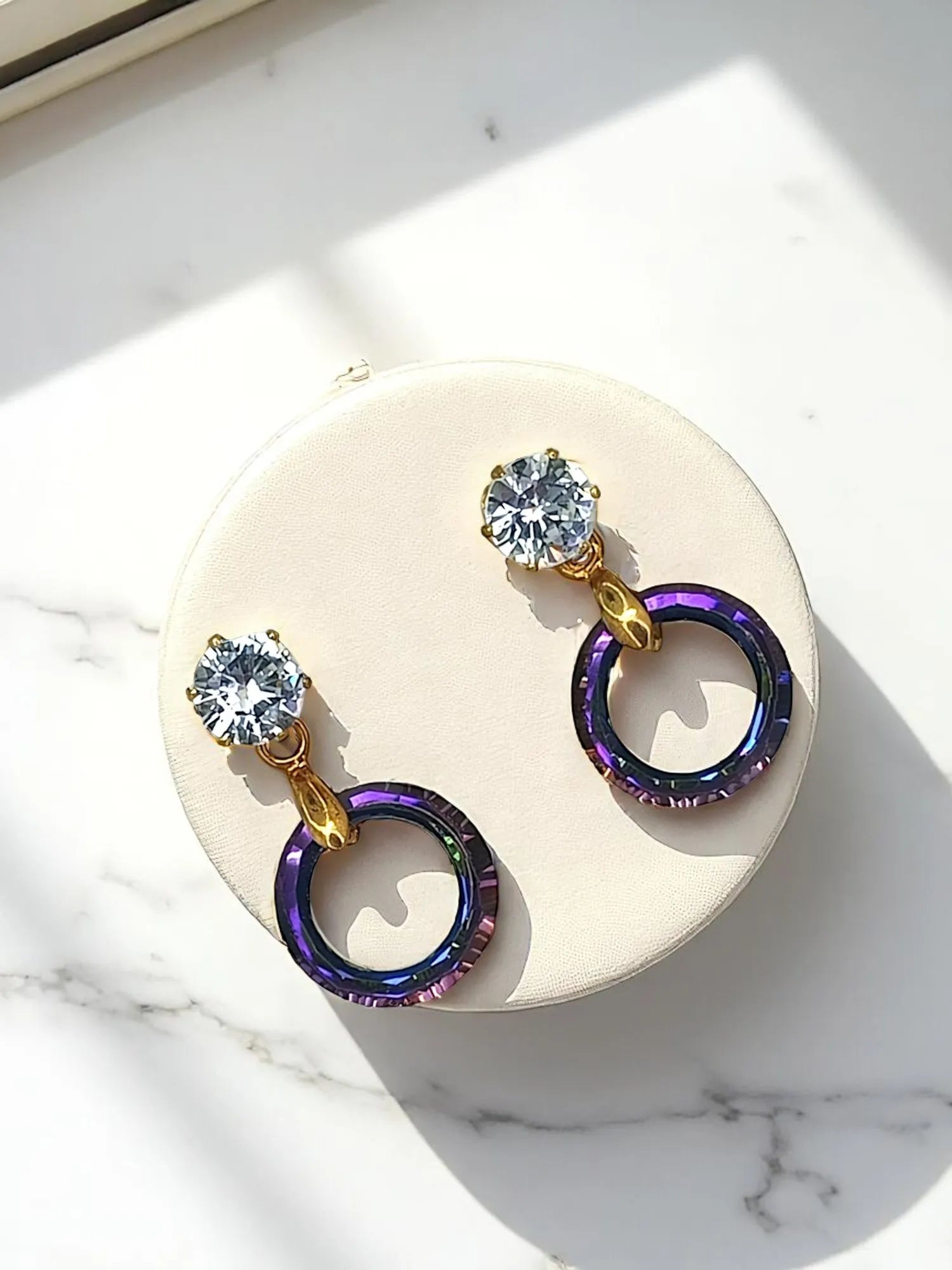Gold Plated Purple Ring Shape Hoop Earrings
