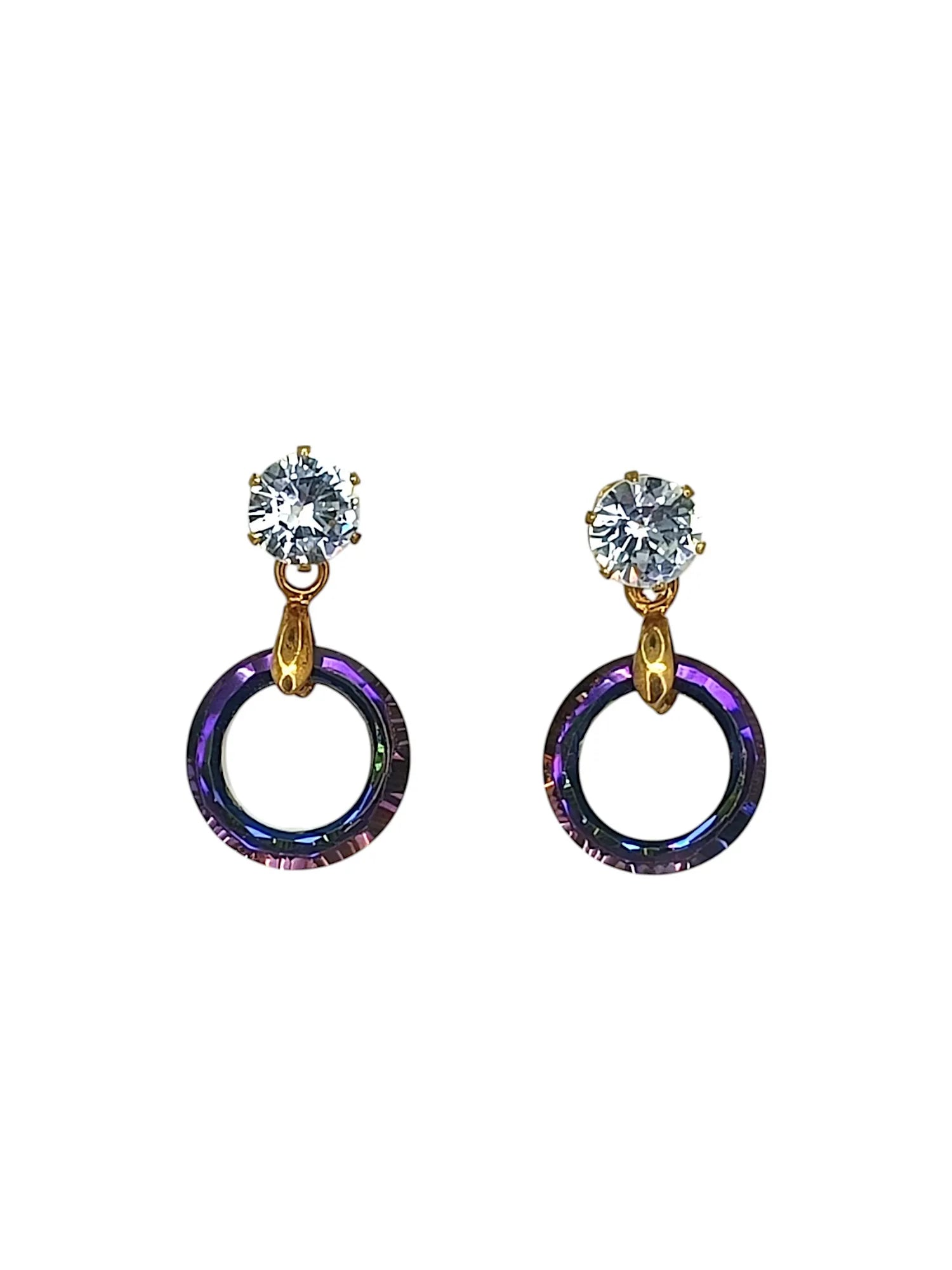 Gold Plated Purple Ring Shape Hoop Earrings