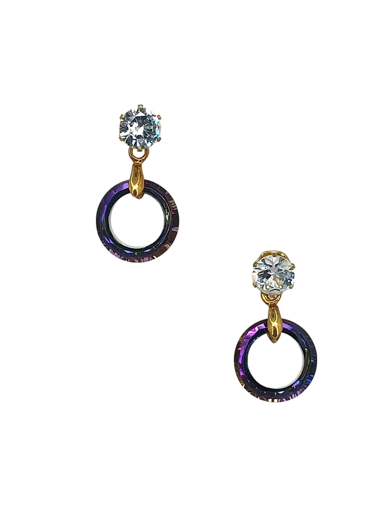 Gold Plated Purple Ring Shape Hoop Earrings