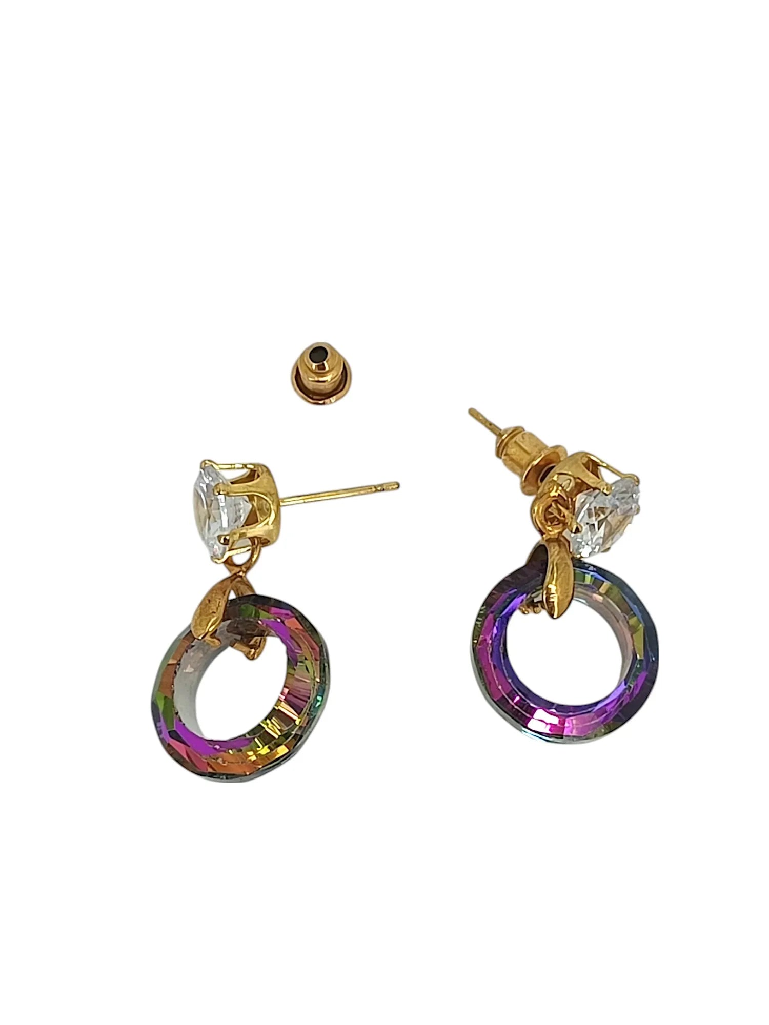Gold Plated Purple Ring Shape Hoop Earrings