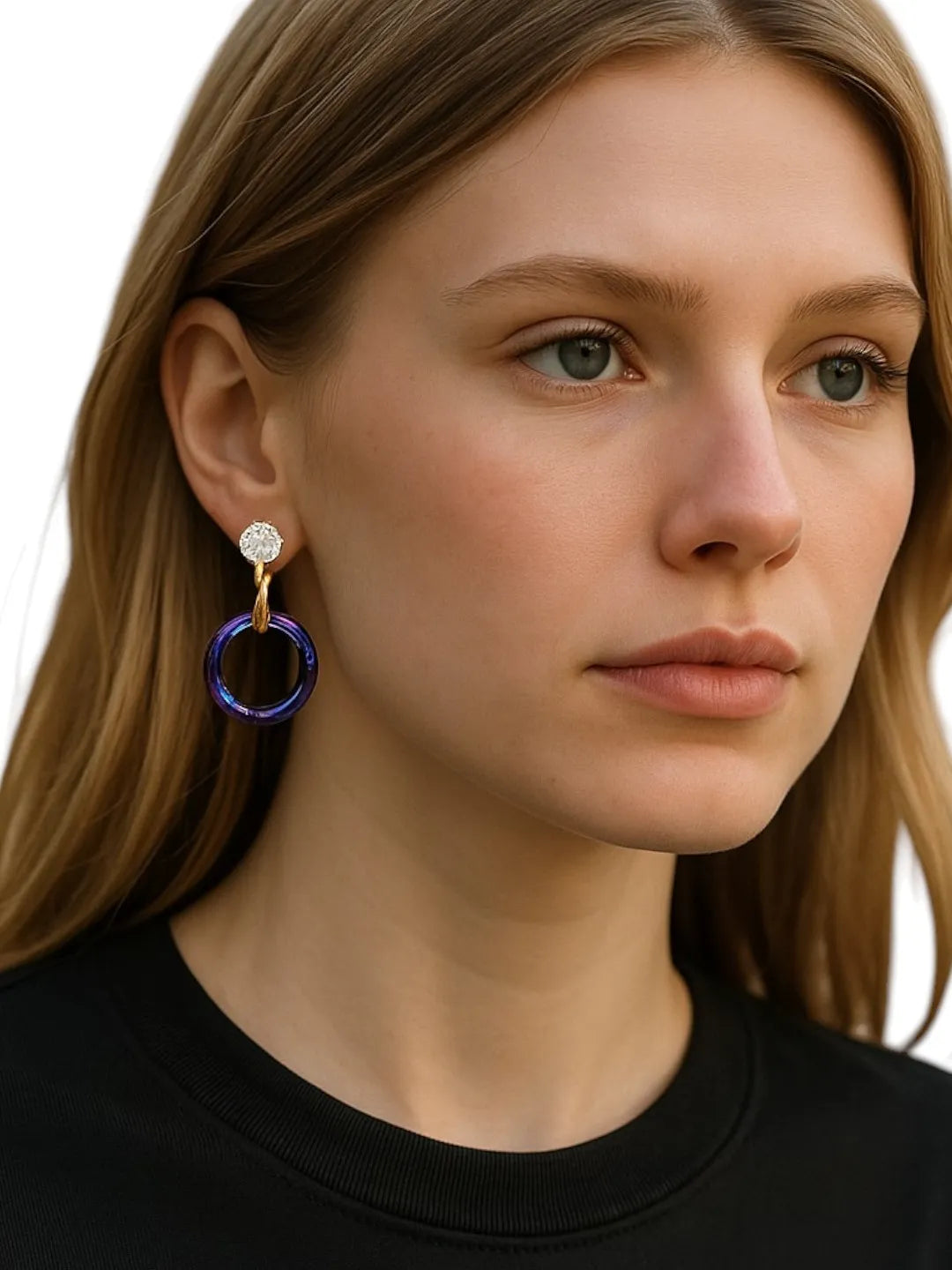 Gold Plated Purple Ring Shape Hoop Earrings