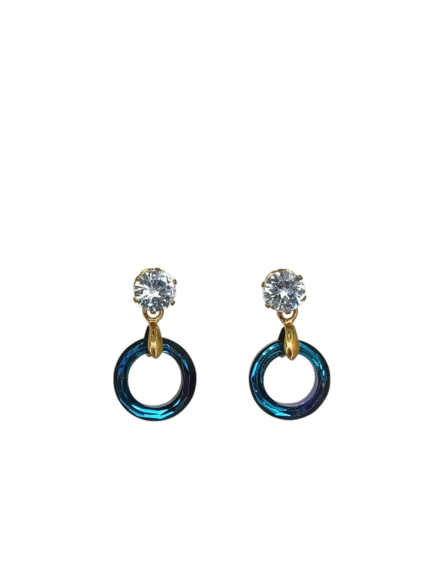 Gold Plated Navy Blue Ring Shape Hoop Earrings