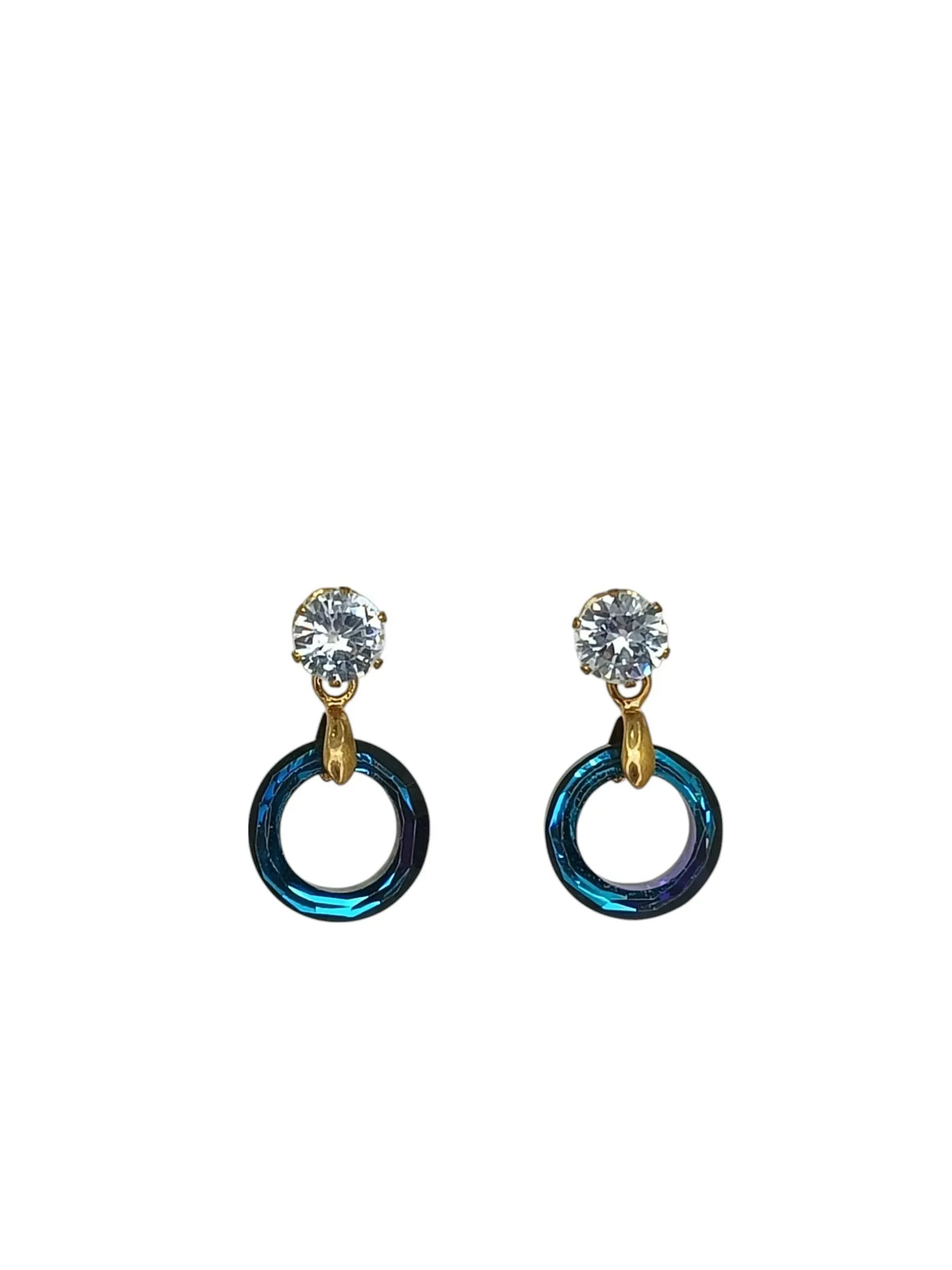 Gold Plated Navy Blue Ring Shape Hoop Earrings