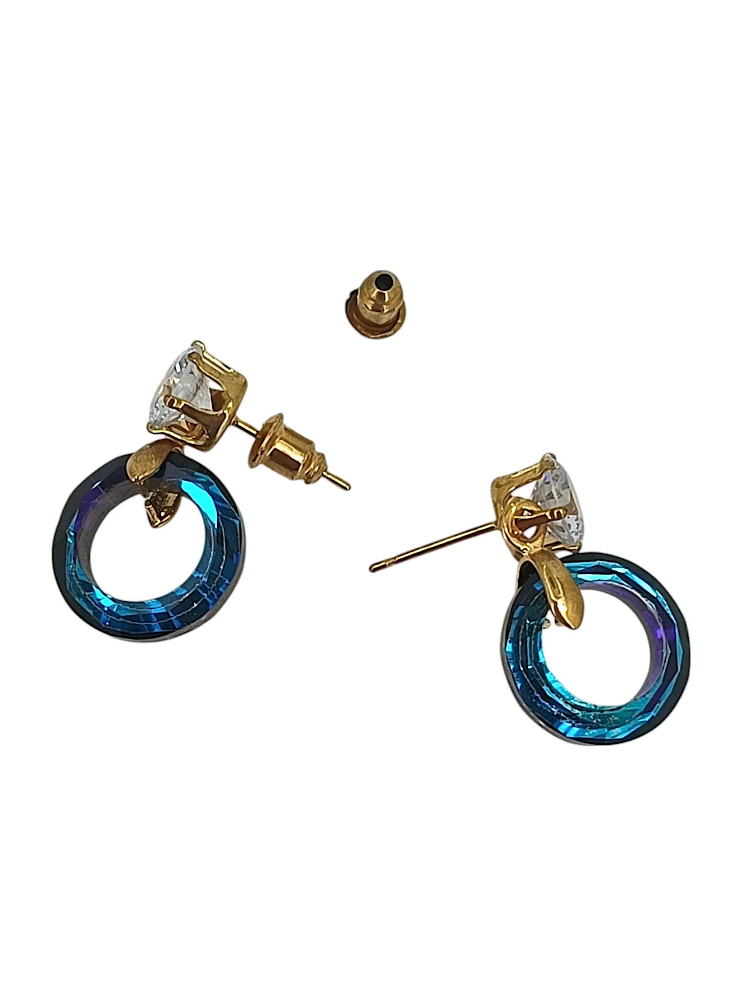 Gold Plated Navy Blue Ring Shape Hoop Earrings