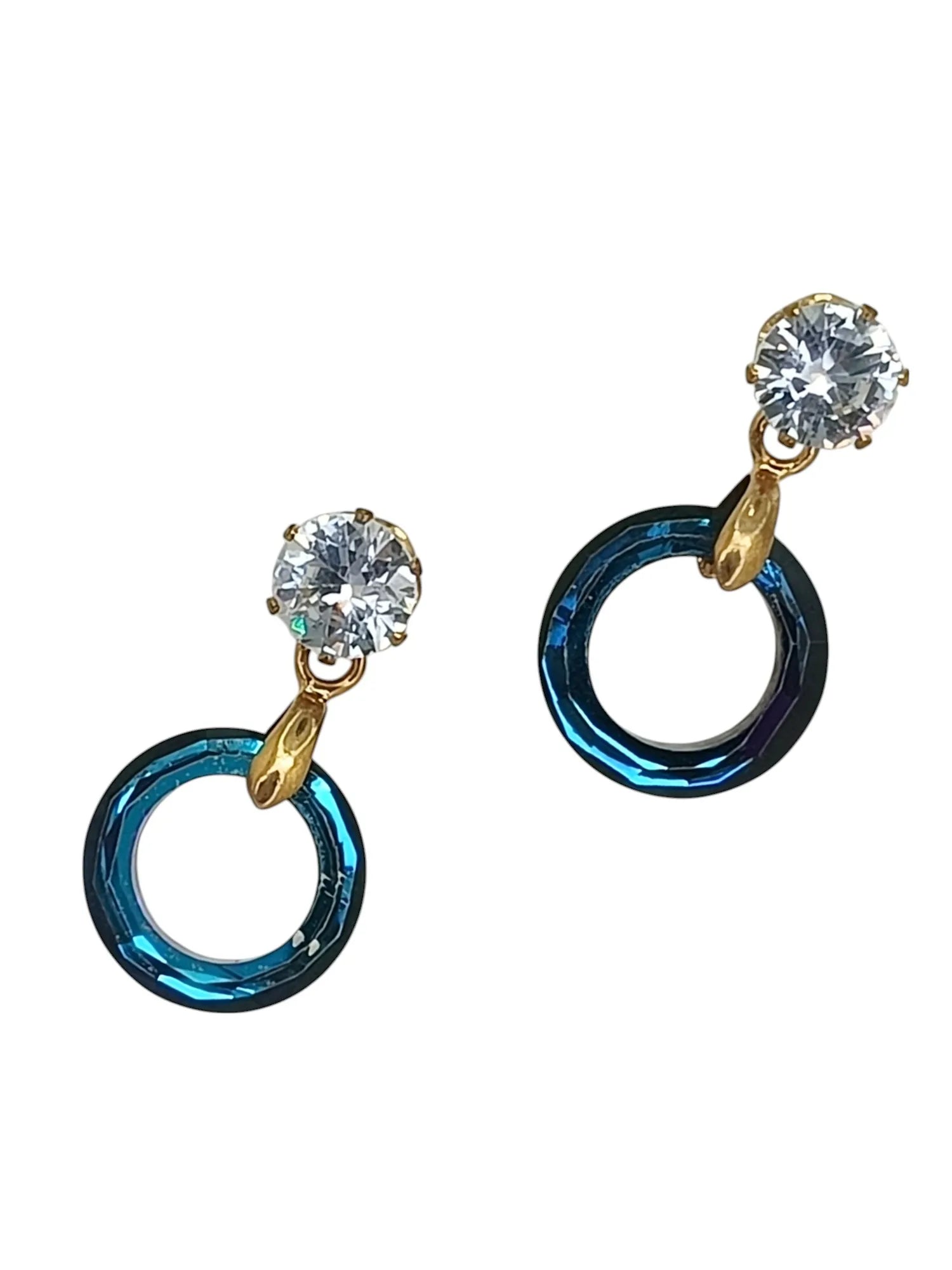 Gold Plated Navy Blue Ring Shape Hoop Earrings