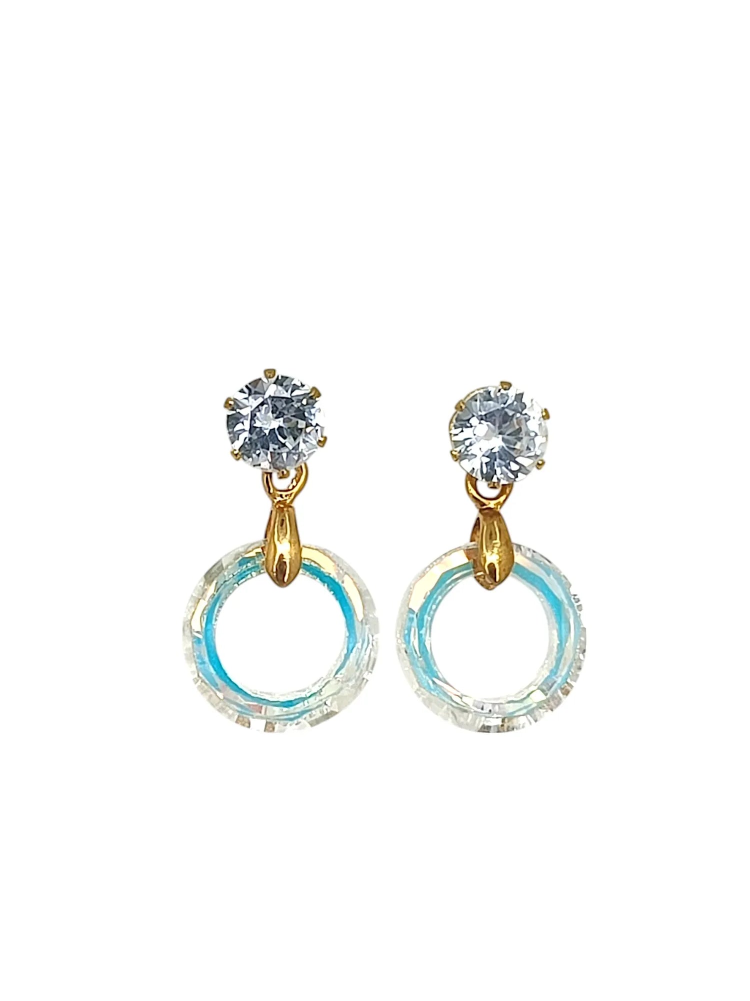 Gold Plated Sky Blue Ring Shape Hoop Earrings
