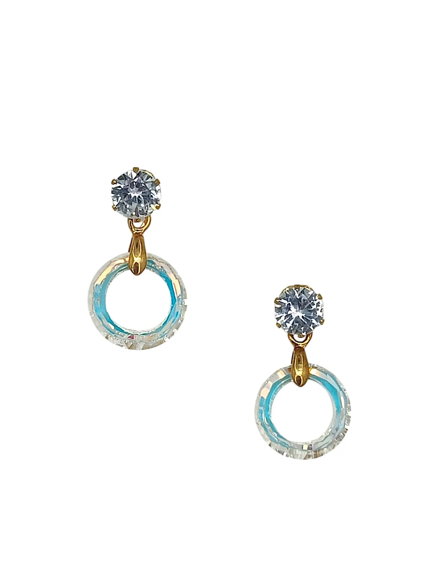 Gold Plated Sky Blue Ring Shape Hoop Earrings