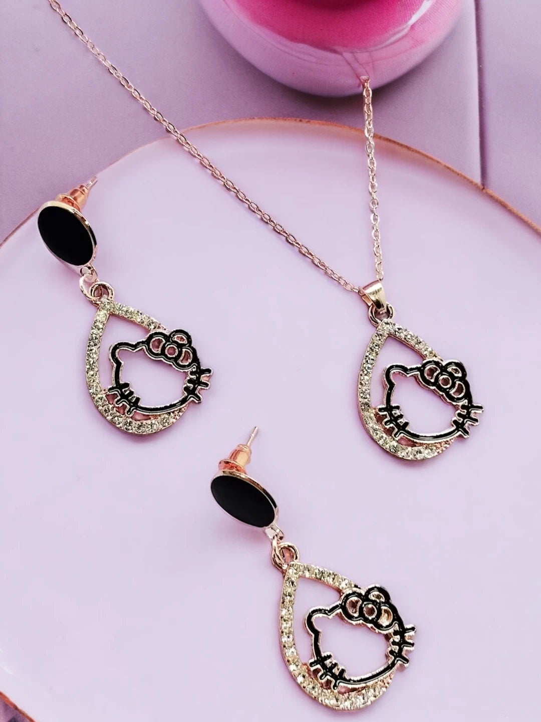 CZ Kitty Chain Pendant Set