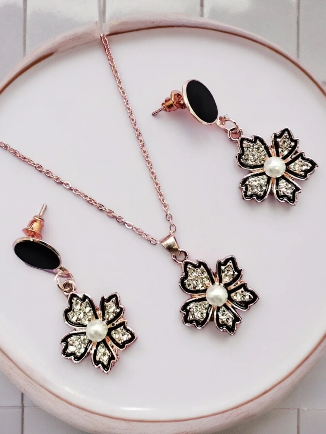 CZ Floral Chain Pendant Set