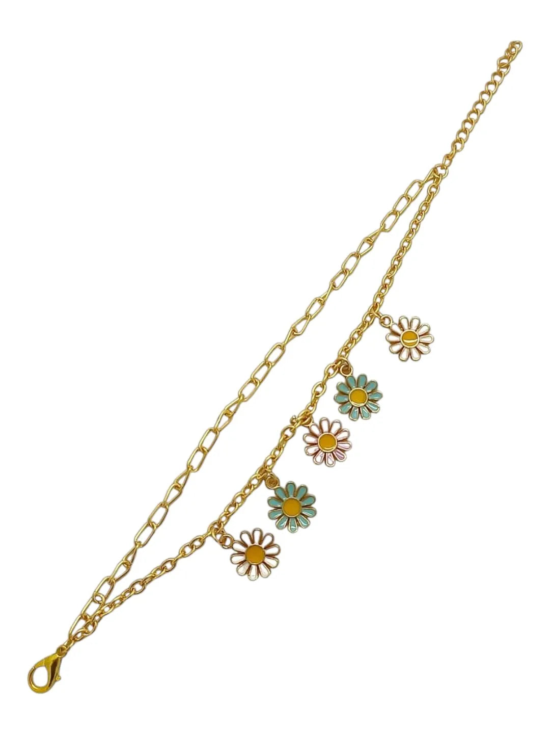 Gold Plated Charm and Floral Bracelet