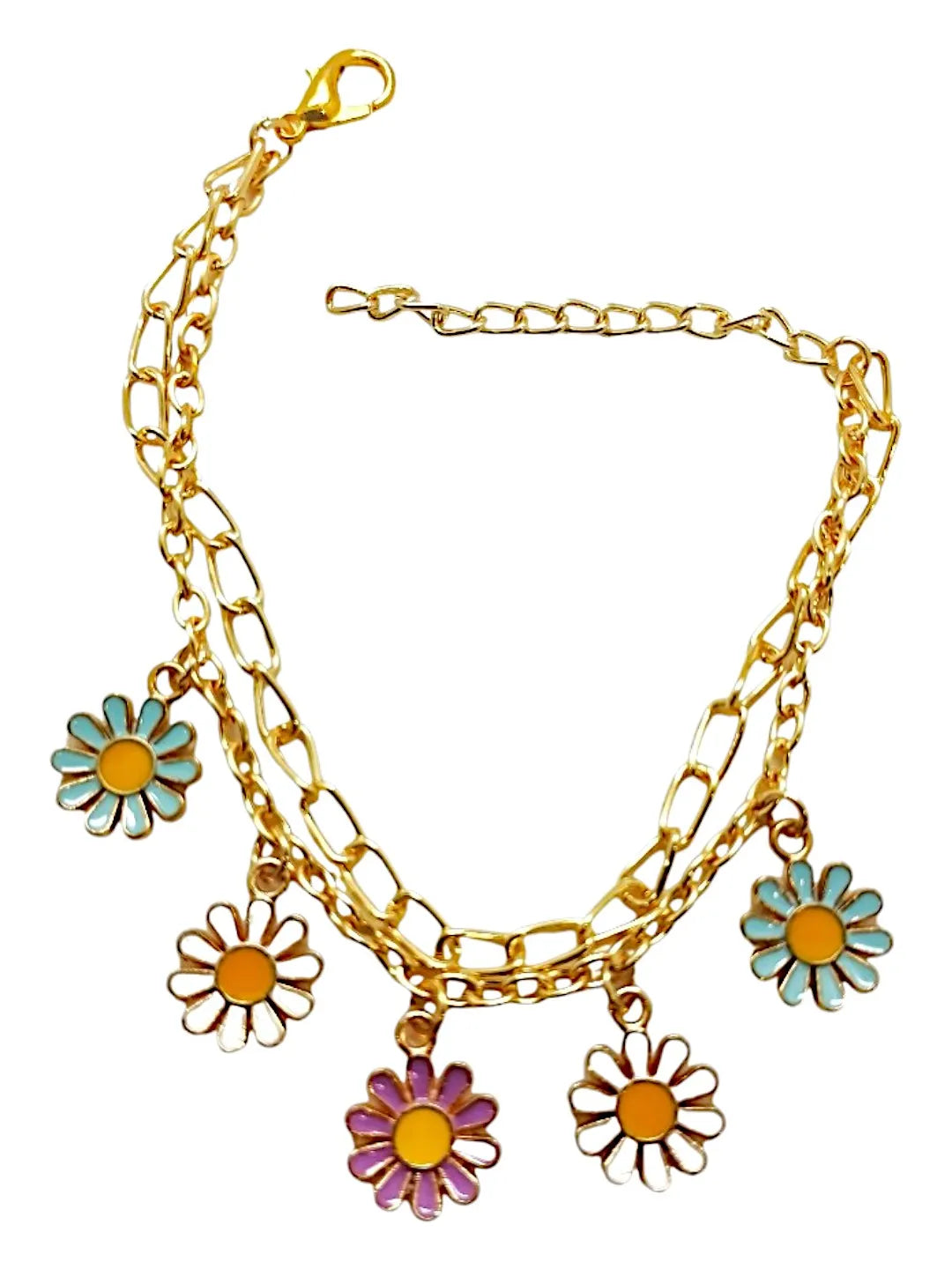 Gold Plated Charm and Floral Bracelet