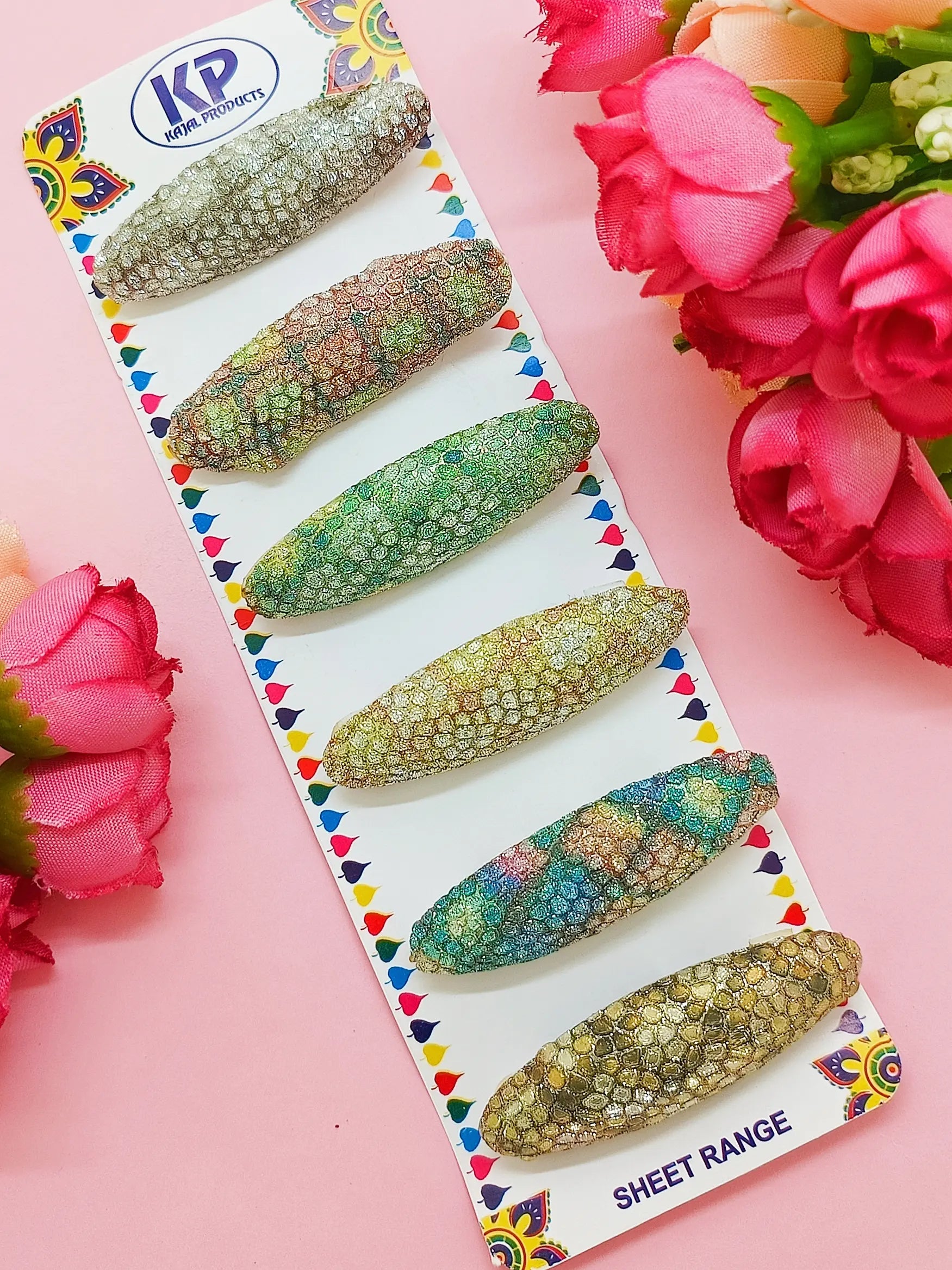 Multicolor Oval Saree Pin Sets with Textured Finish