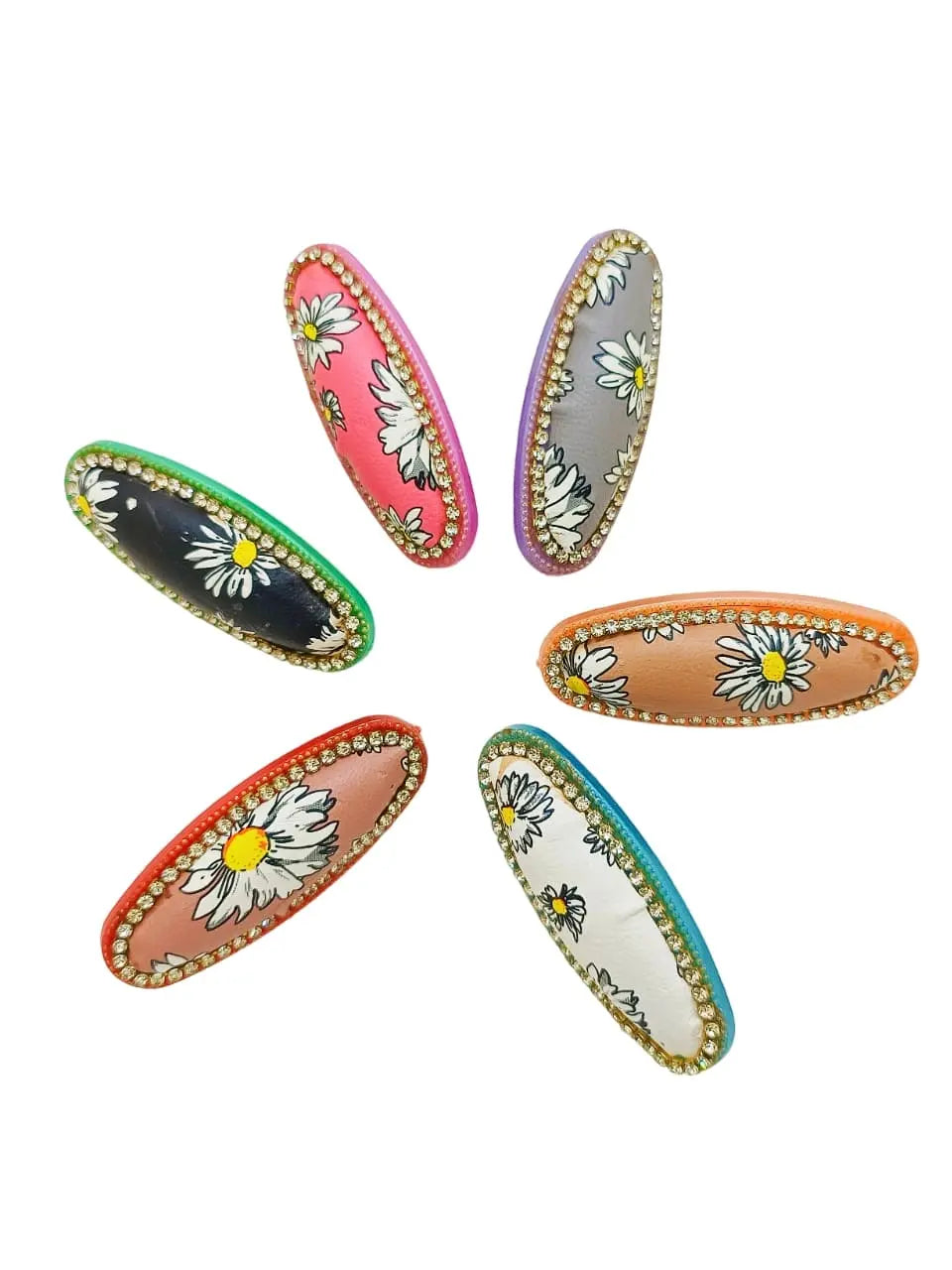 Multicolor Oval Saree Pin Sets with Daisy Patterns