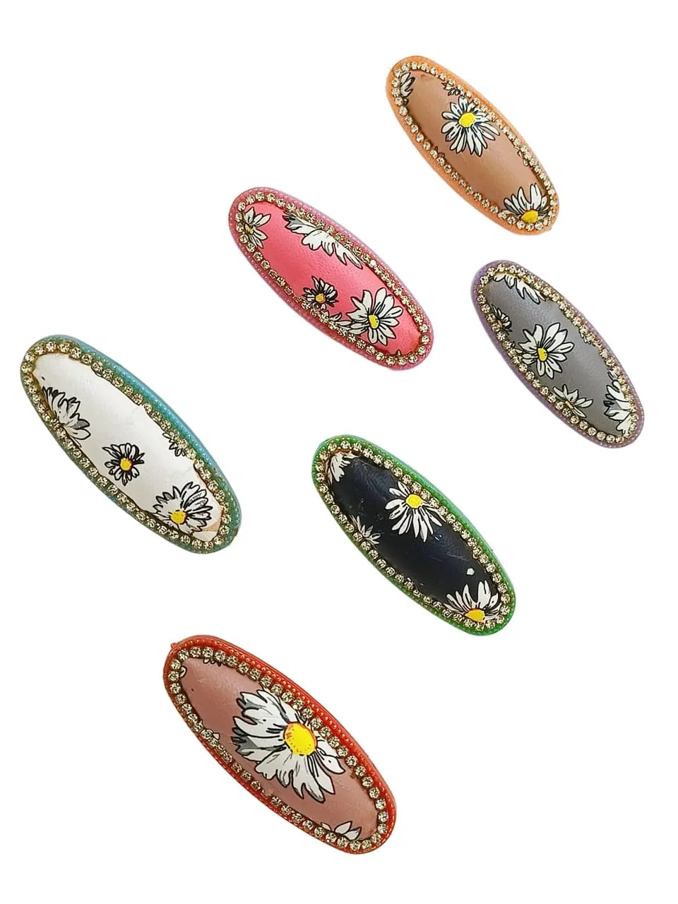 Multicolor Oval Saree Pin Sets with Daisy Patterns