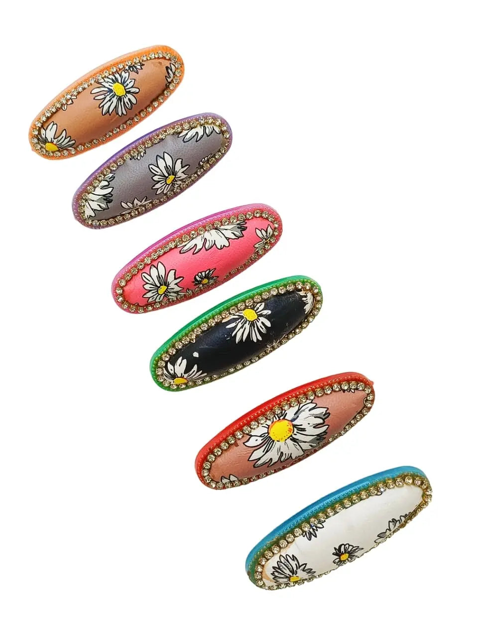 Multicolor Oval Saree Pin Sets with Daisy Patterns