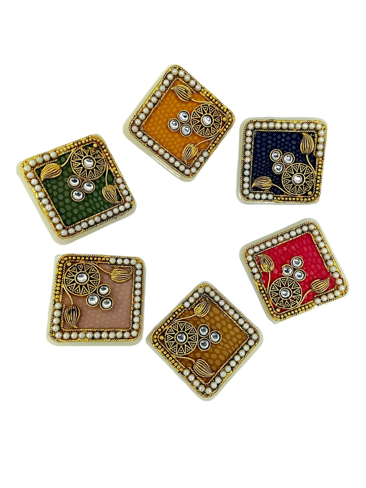 Square-Shaped Multicolor Saree Pins with Floral Designs