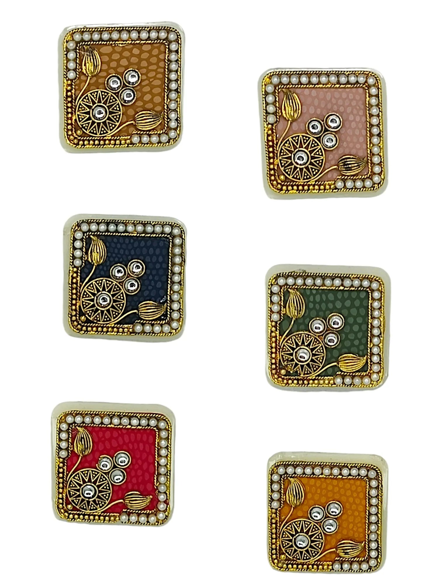 Square-Shaped Multicolor Saree Pins with Floral Designs