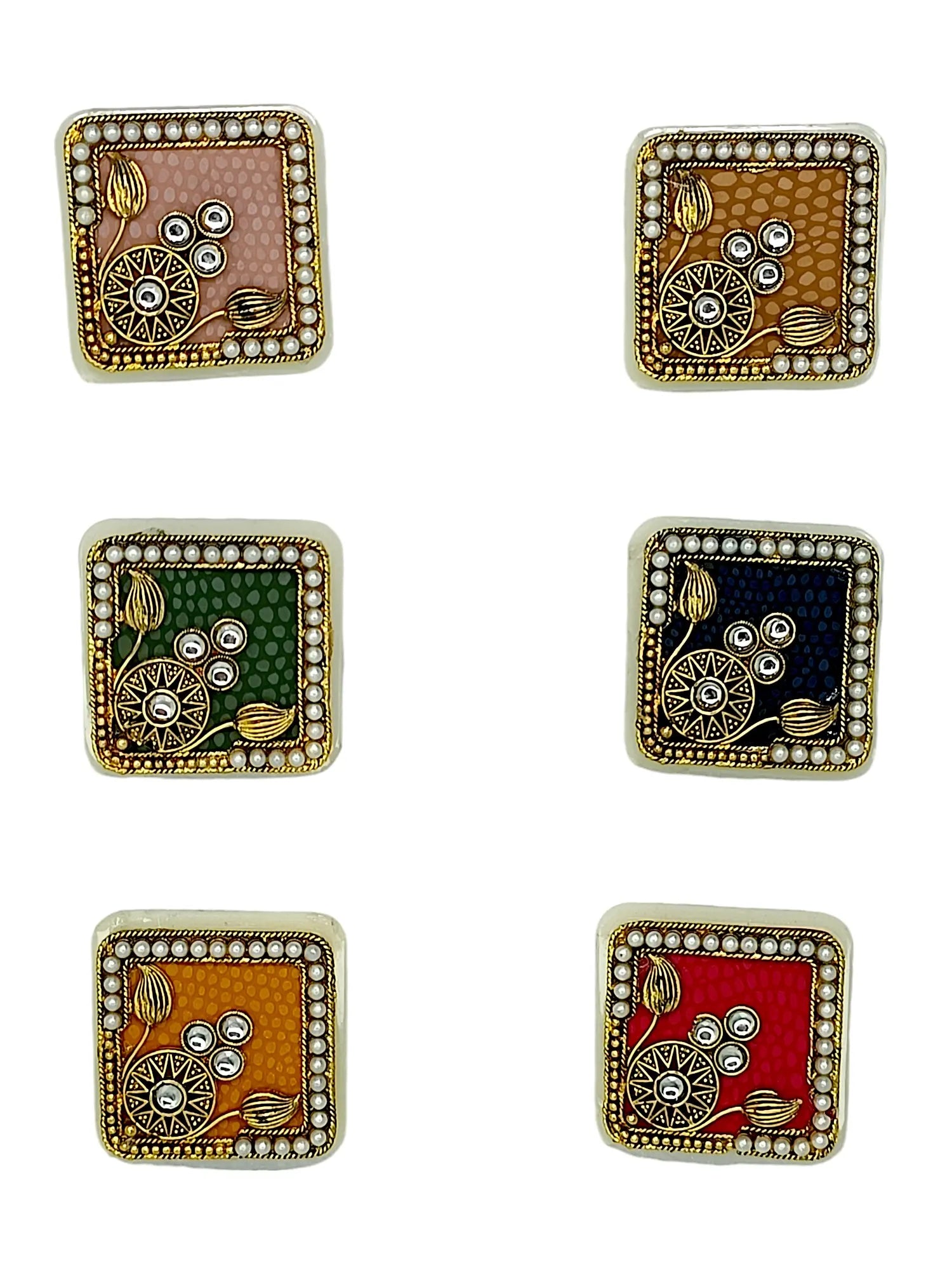 Square-Shaped Multicolor Saree Pins with Floral Designs