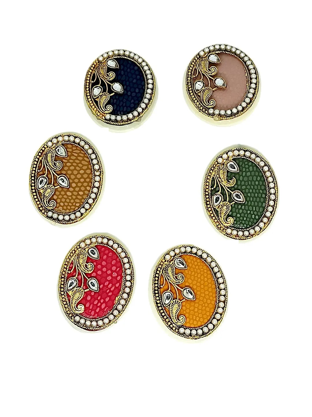 Circular Multicolor Saree Pin Set with Pearls  Designs