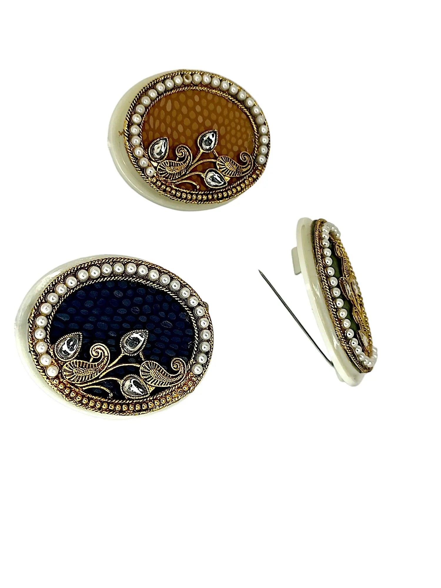 Circular Multicolor Saree Pin Set with Pearls  Designs
