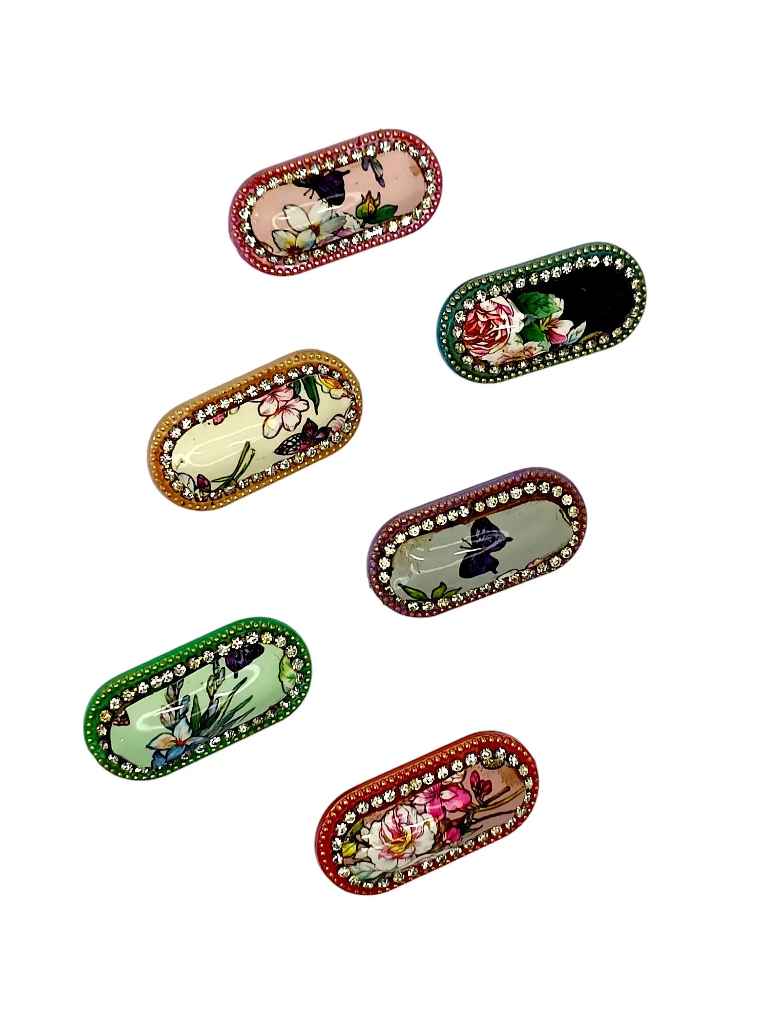 Oval Floral Multicolor Saree Pin Set