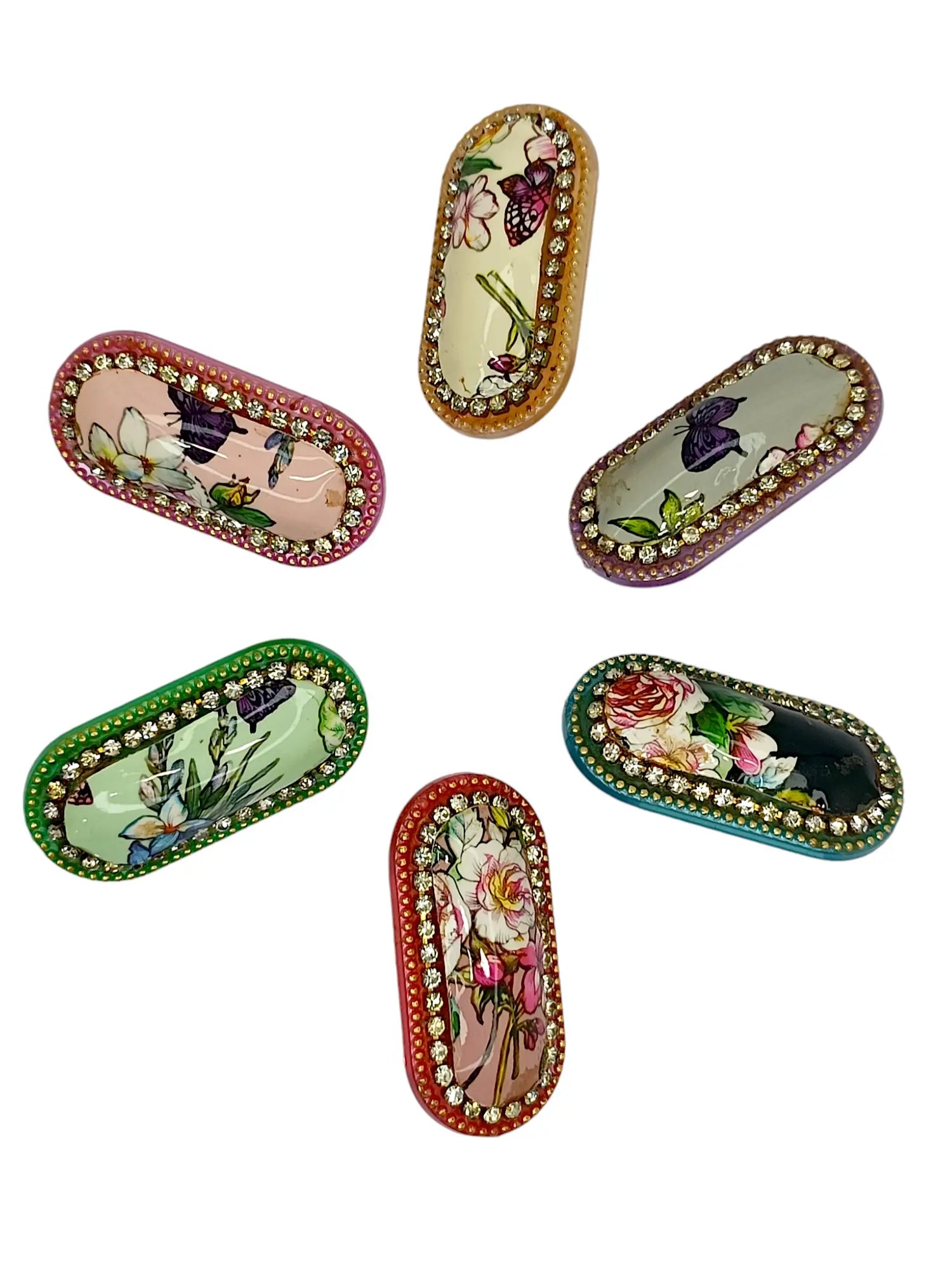 Oval Floral Multicolor Saree Pin Set