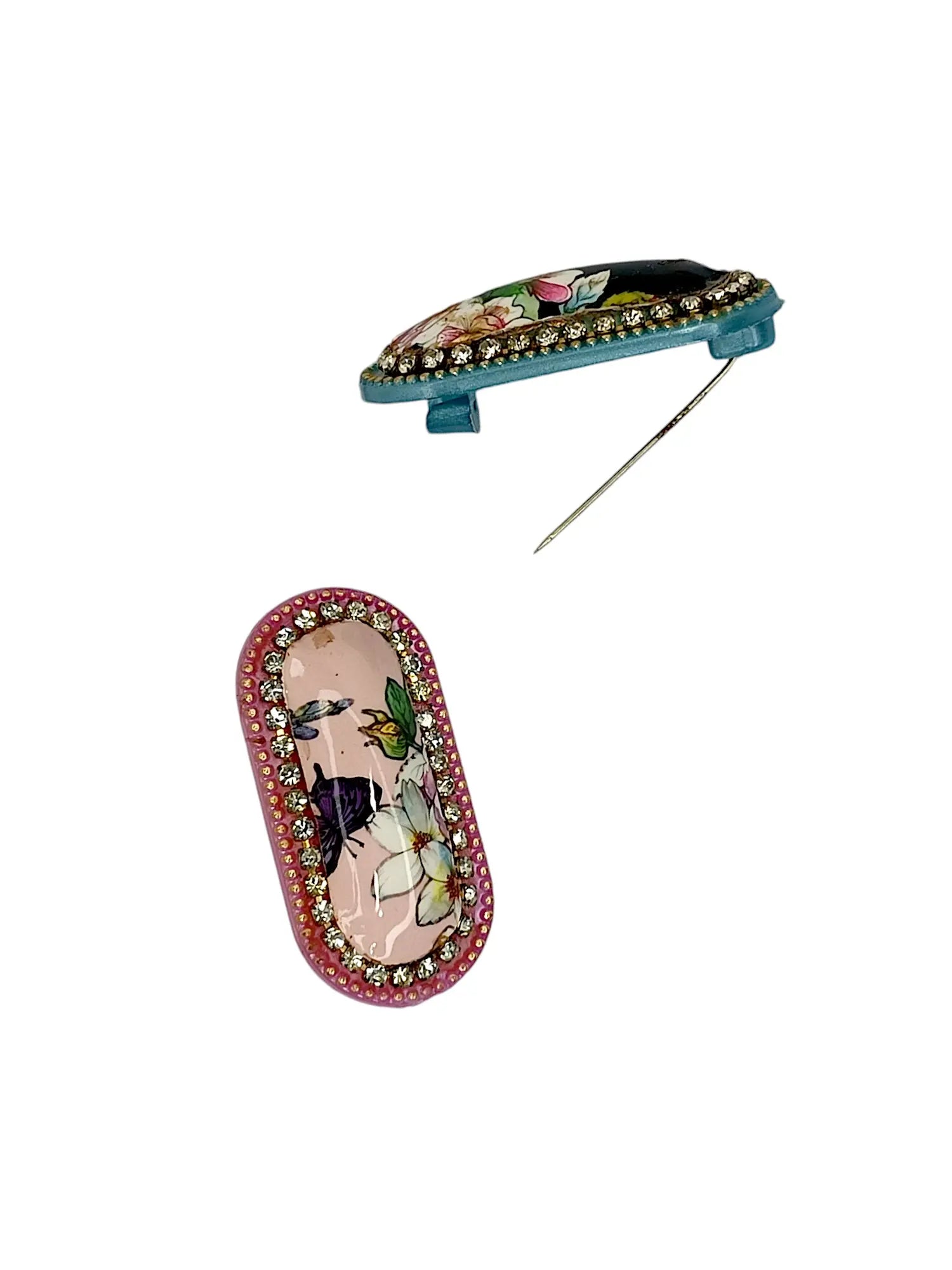 Oval Floral Multicolor Saree Pin Set