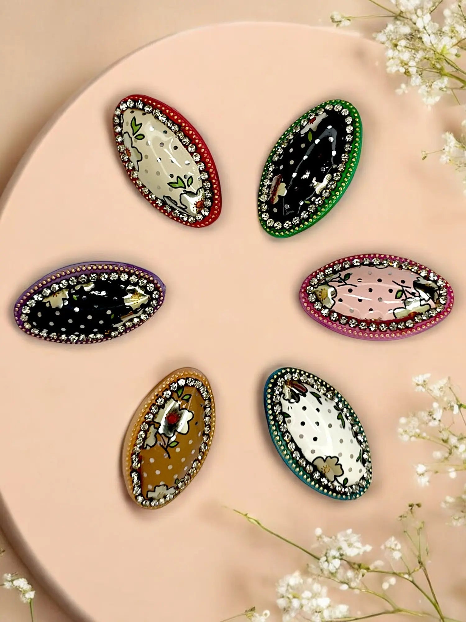 Oval Saree Pin Multicolor Sets with Pearls