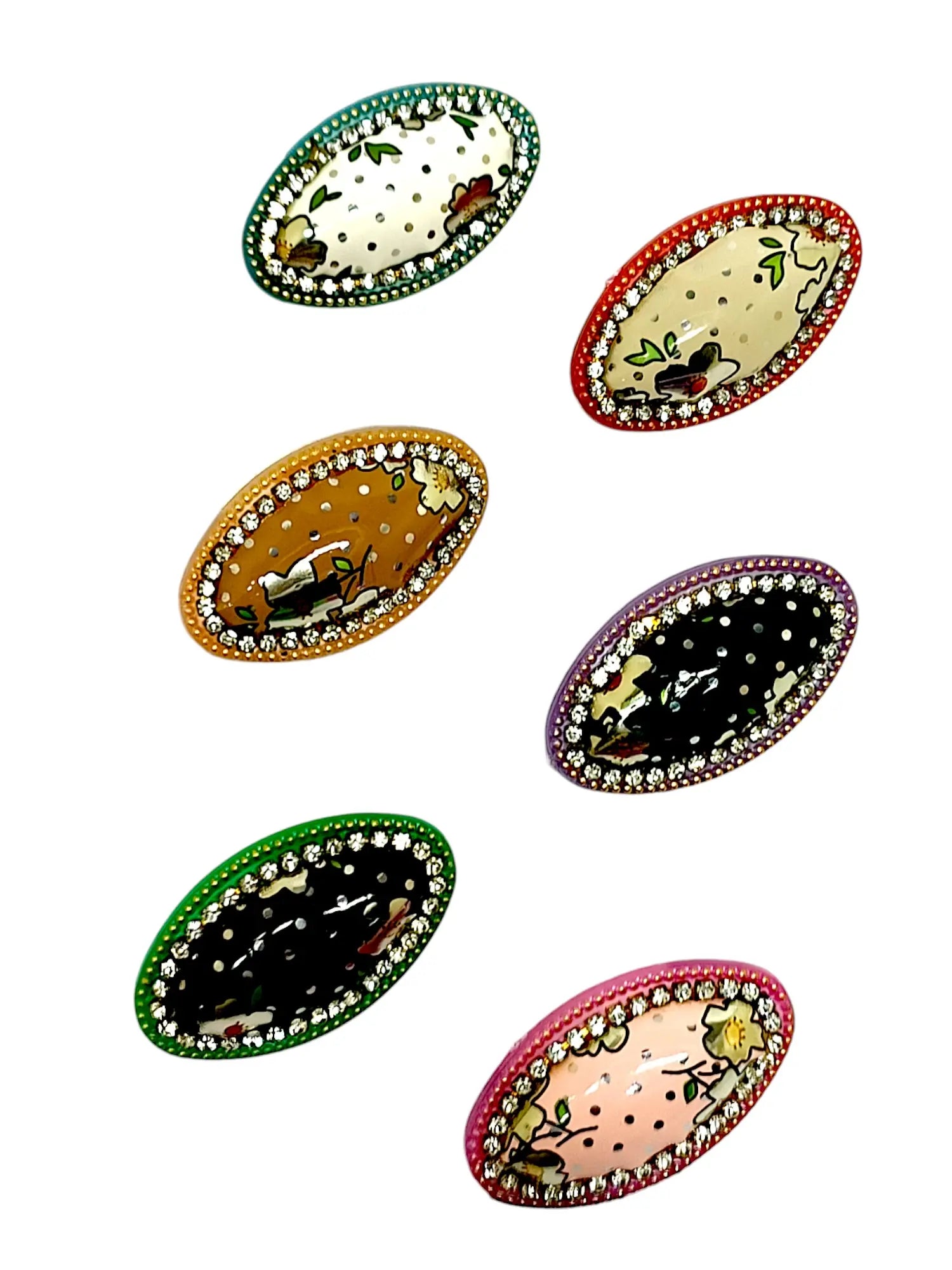 Oval Saree Pin Multicolor Sets with Pearls