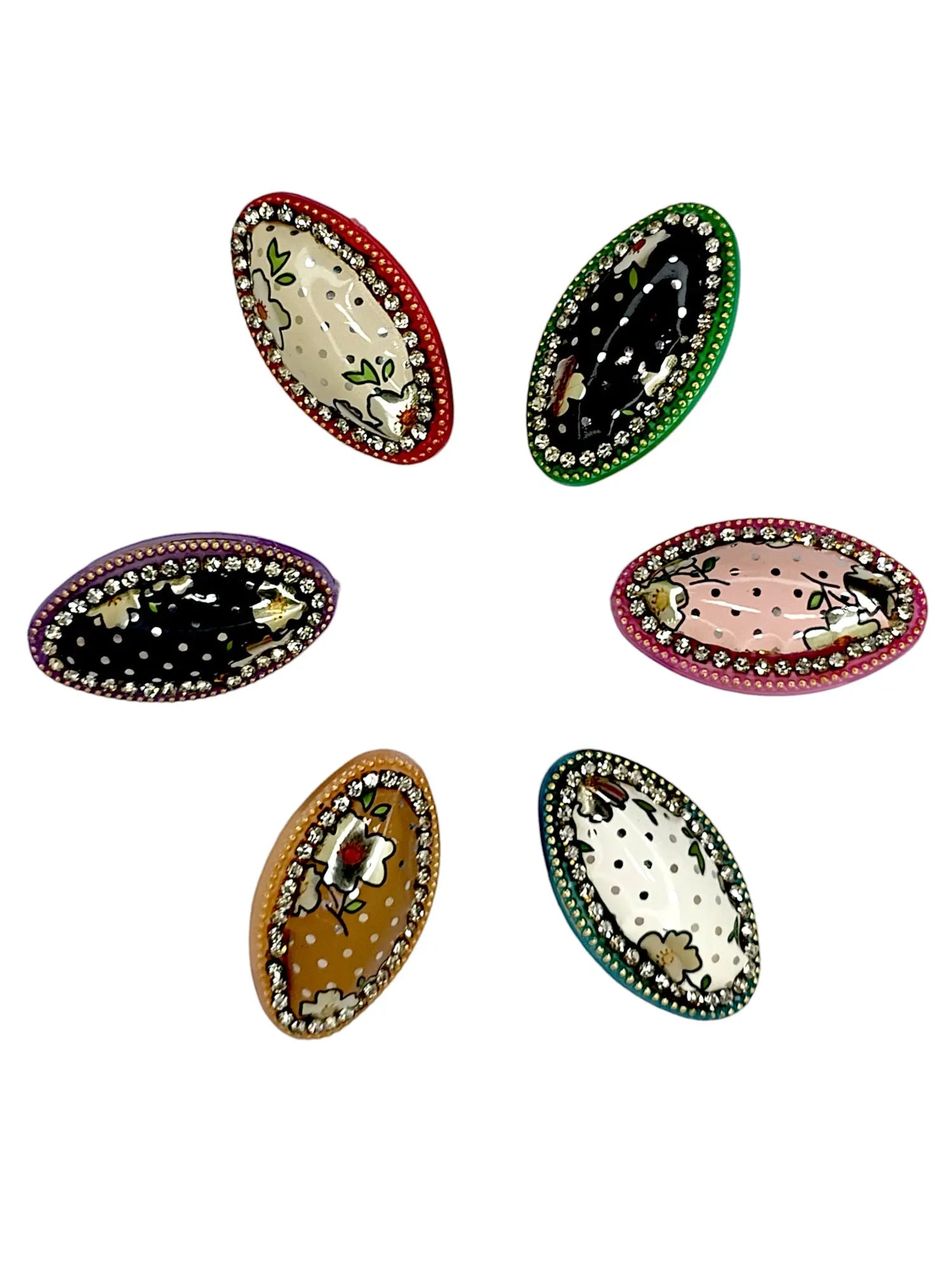 Oval Saree Pin Multicolor Sets with Pearls