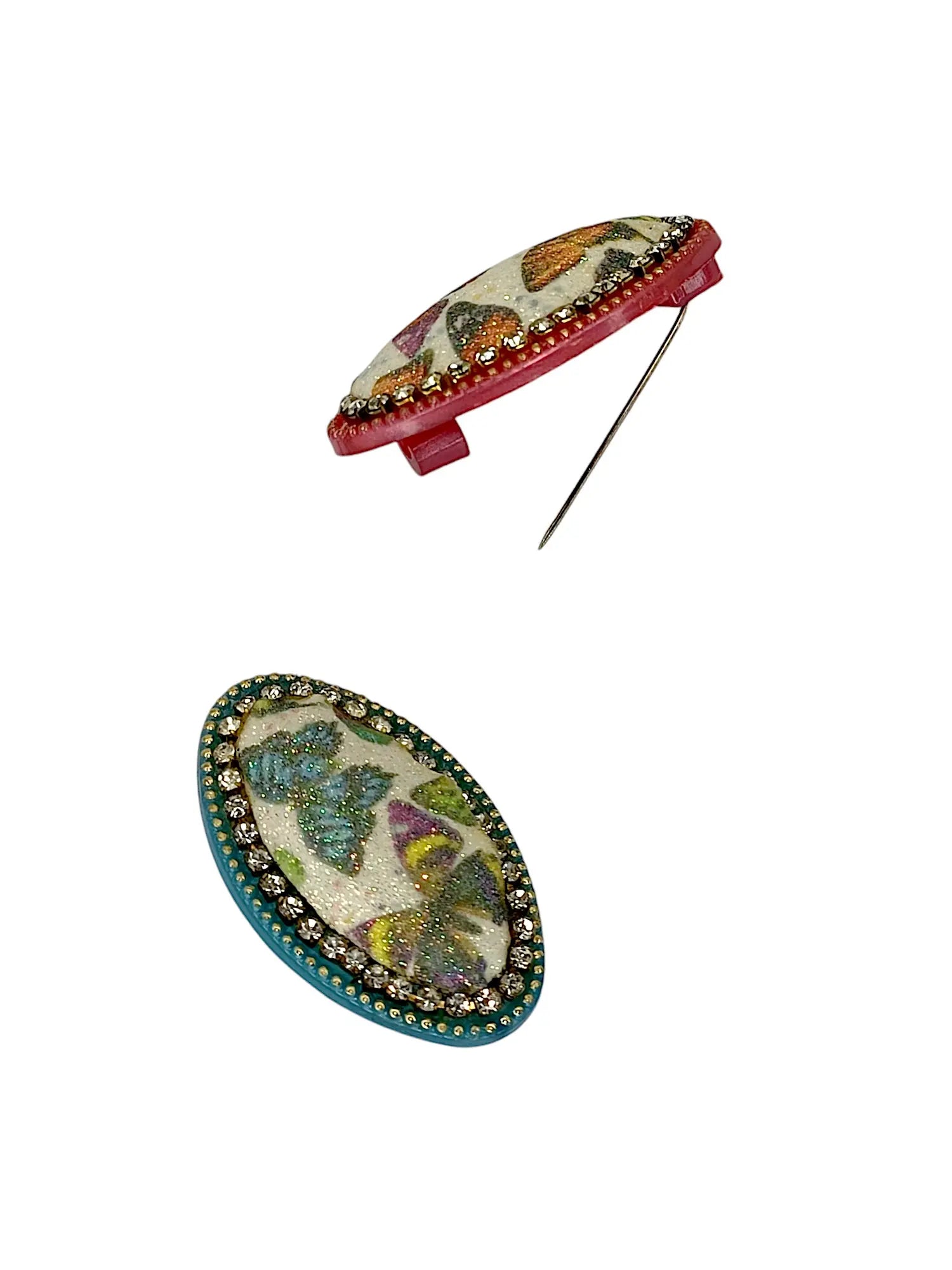 Multicolor Oval Saree Pin Set with Pearls