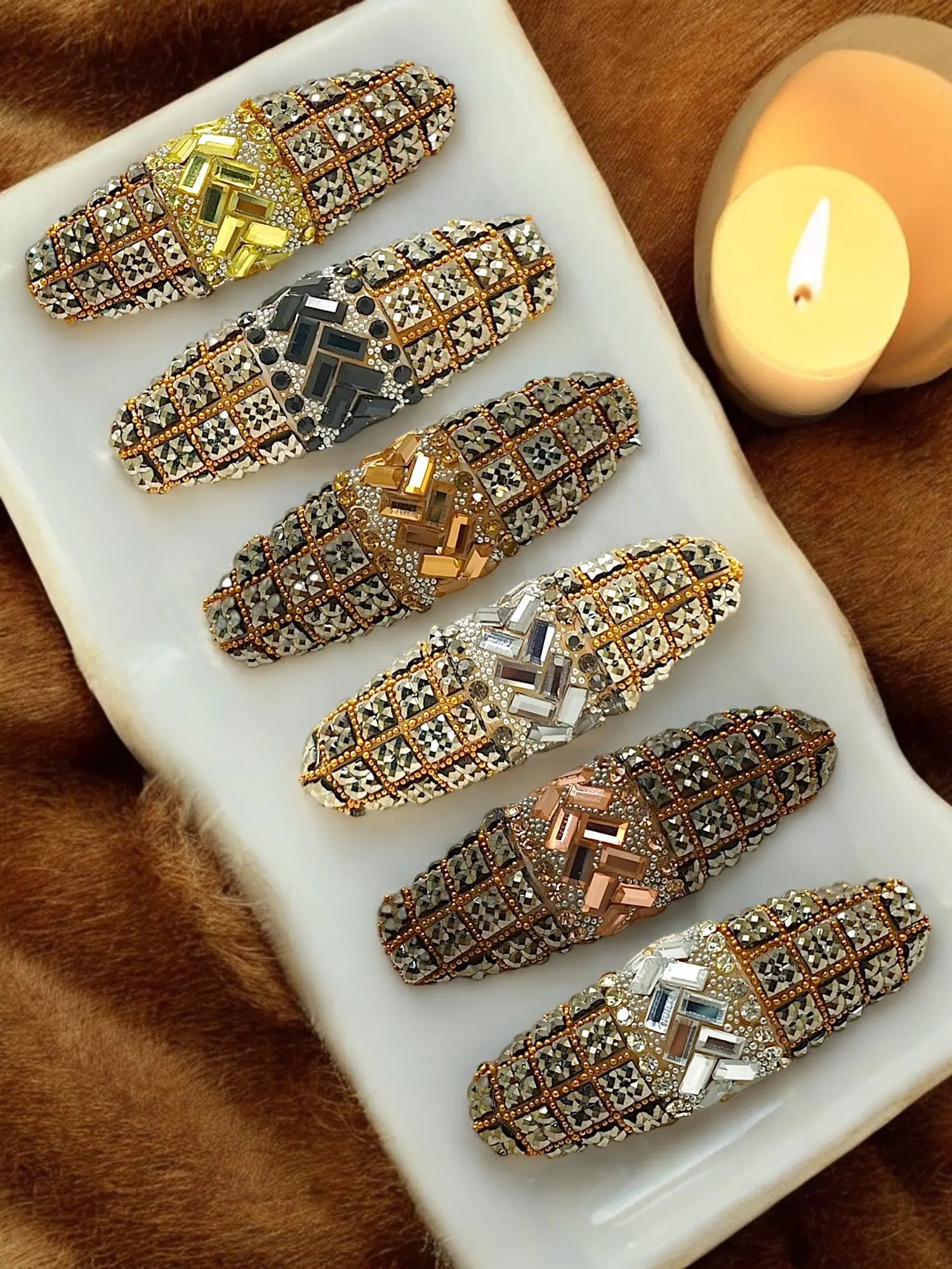 6-Piece Multicolor Oval Rhinestone Saree Pin Sets